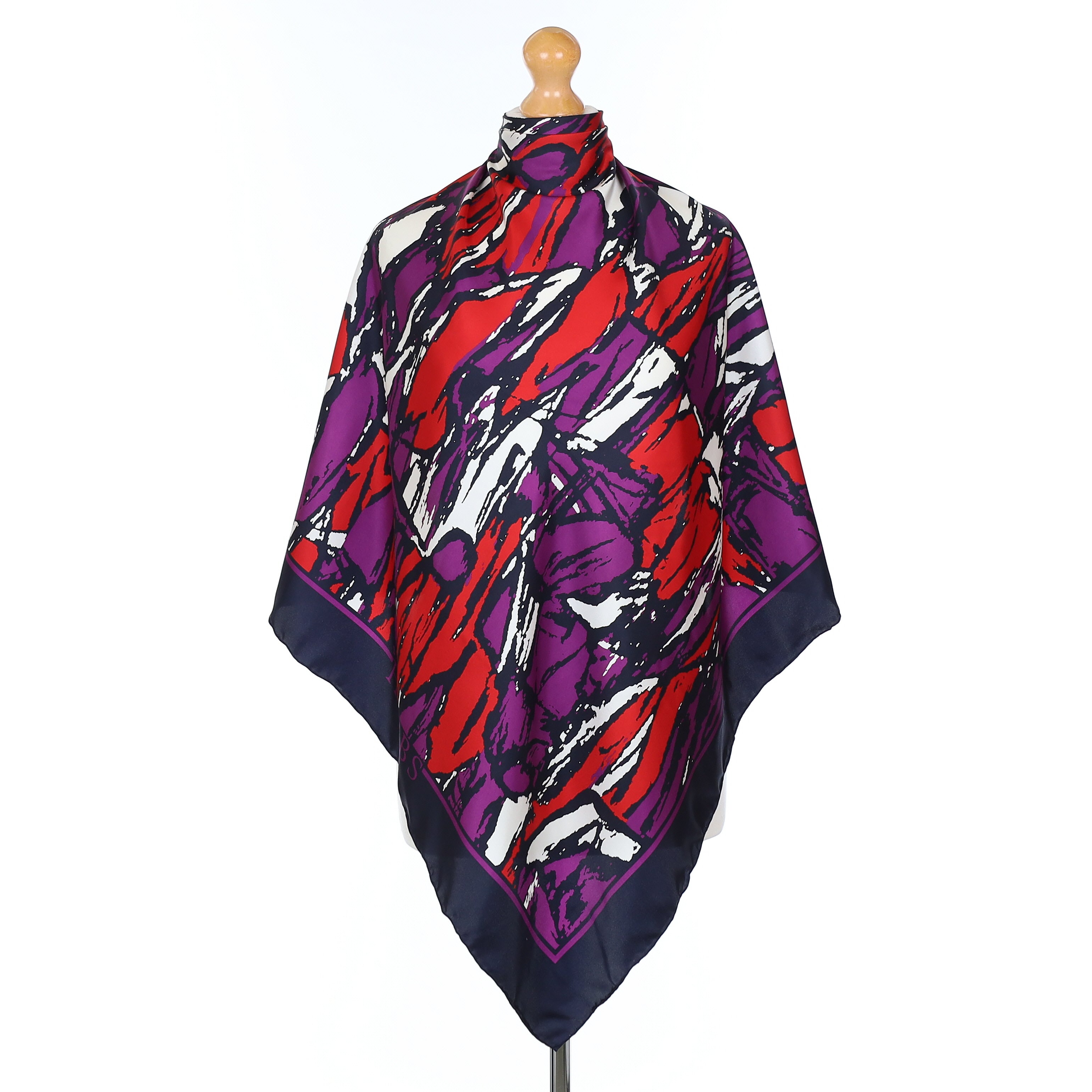Pristine Hobbs Navy Red and Violet Silk Scarf