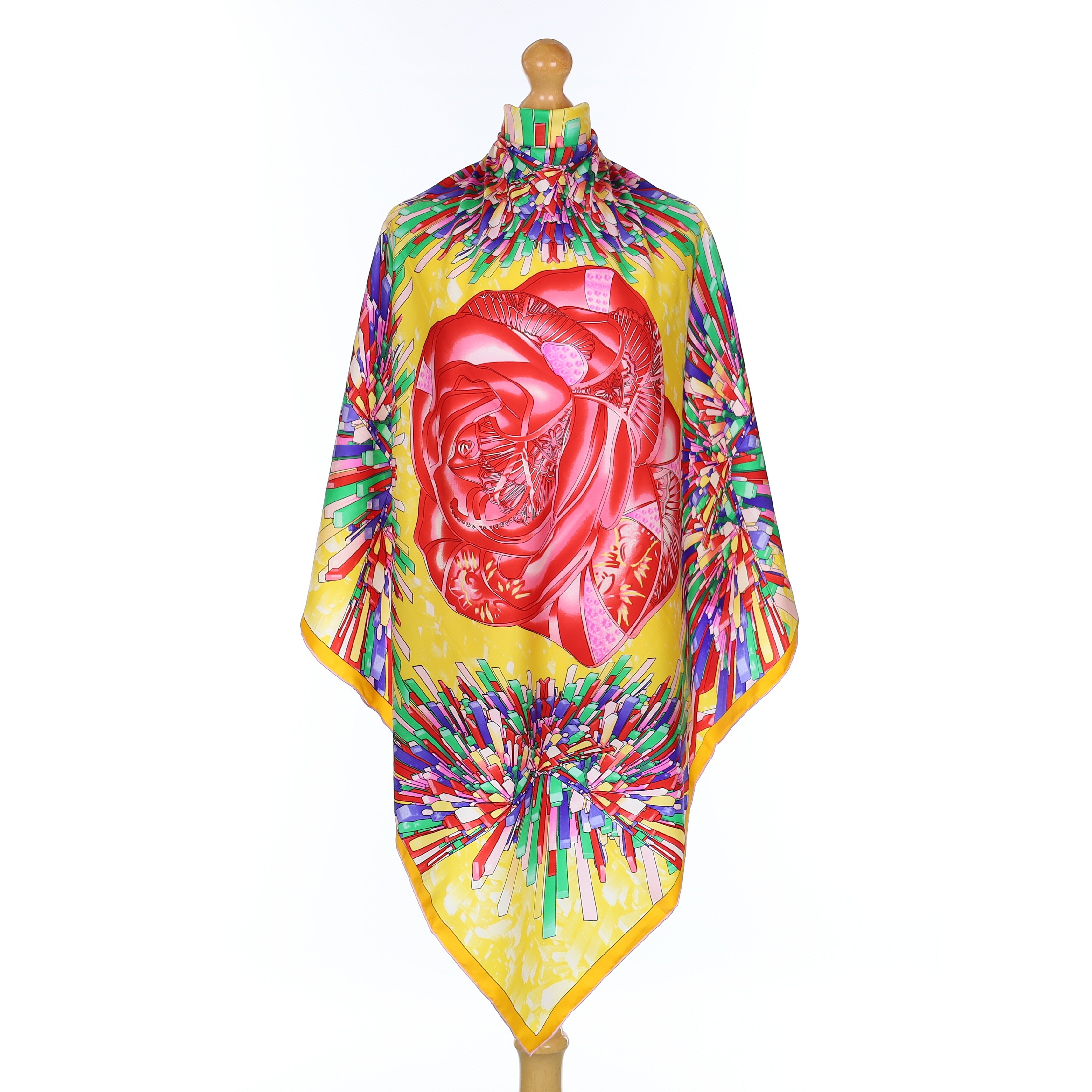 Brand New Yellow Abstract Silk Scarf