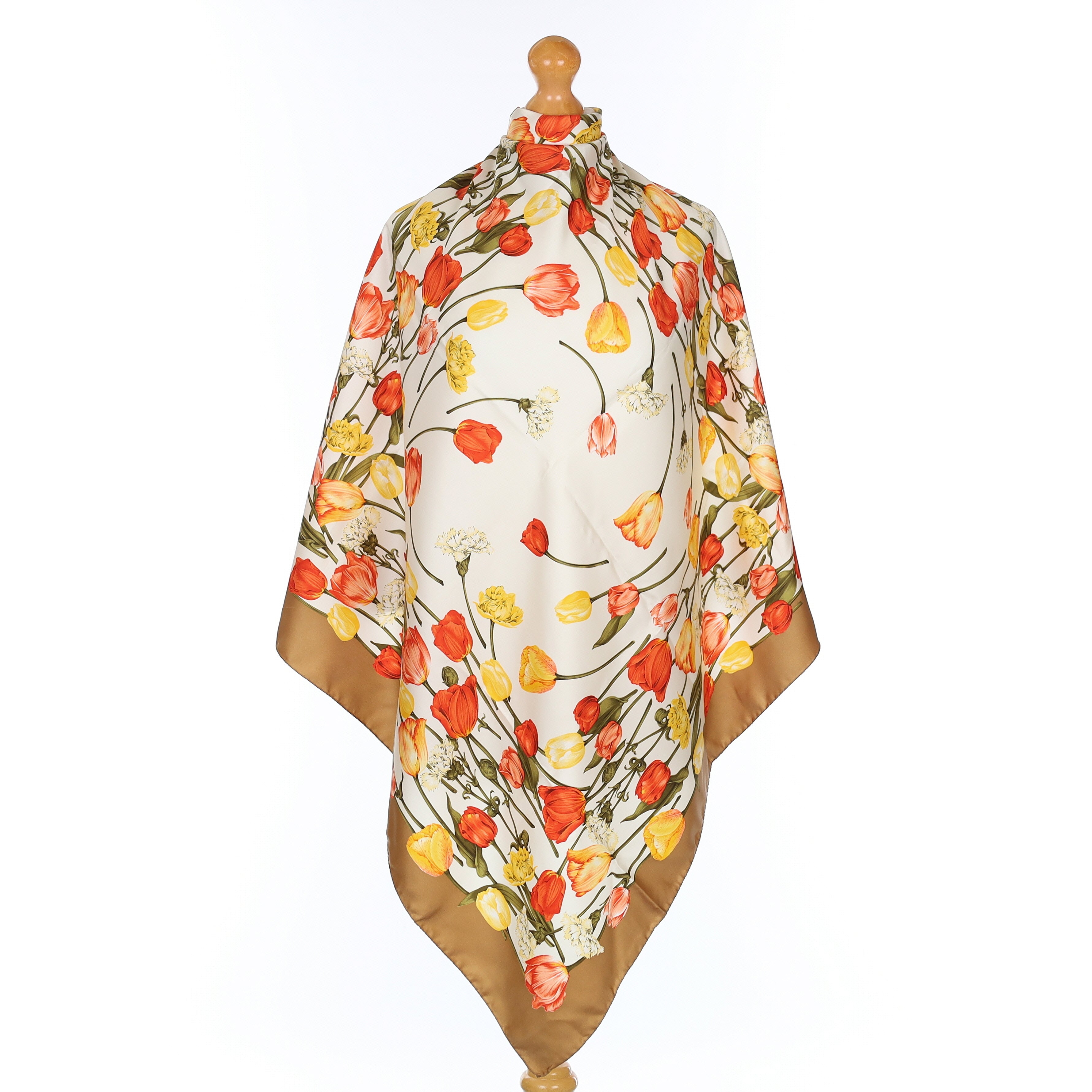 Pristine Renard Red and Yellow Floral Vintage Silk Scarf