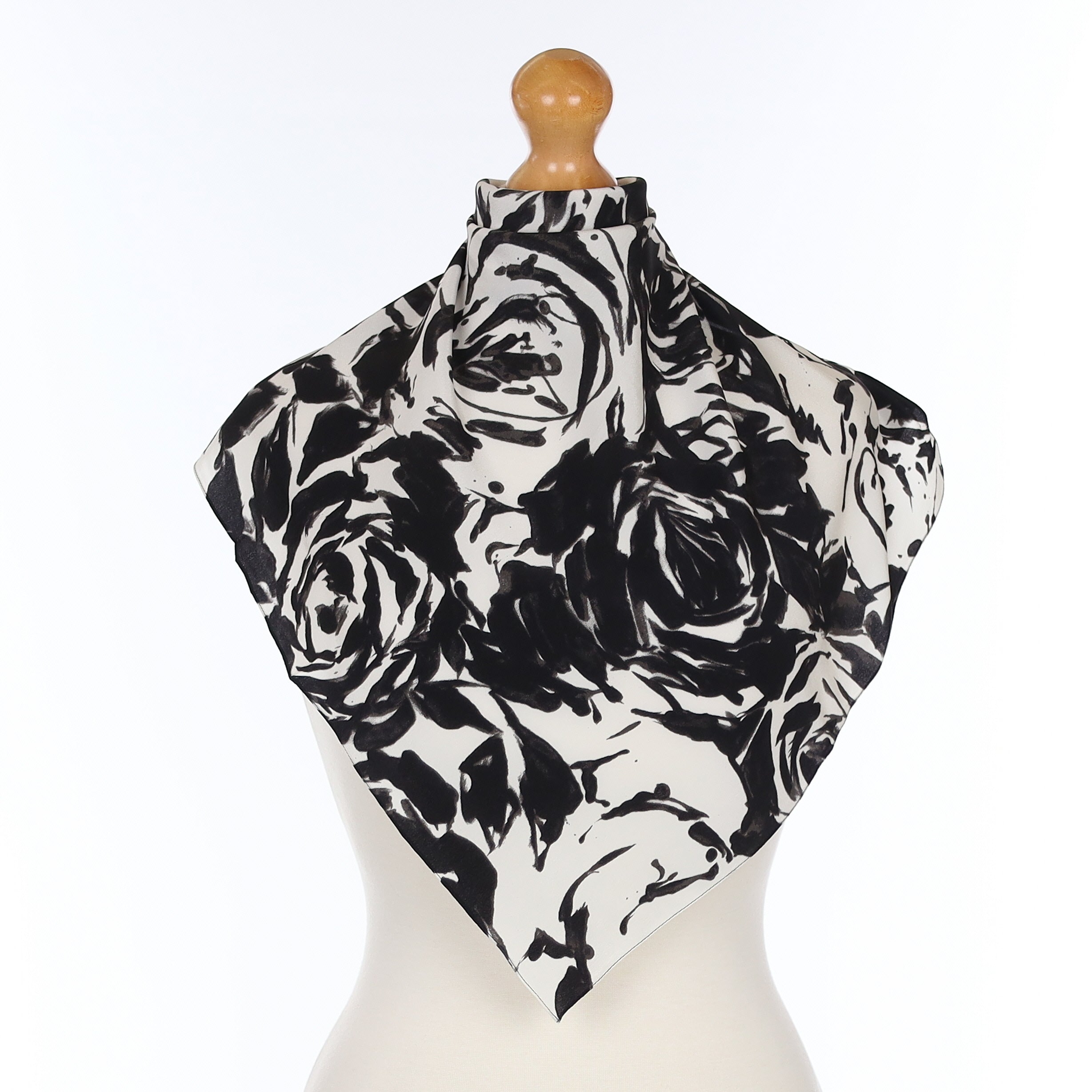 Brand New Jaeger Black Abstract Rose Silk Scarf