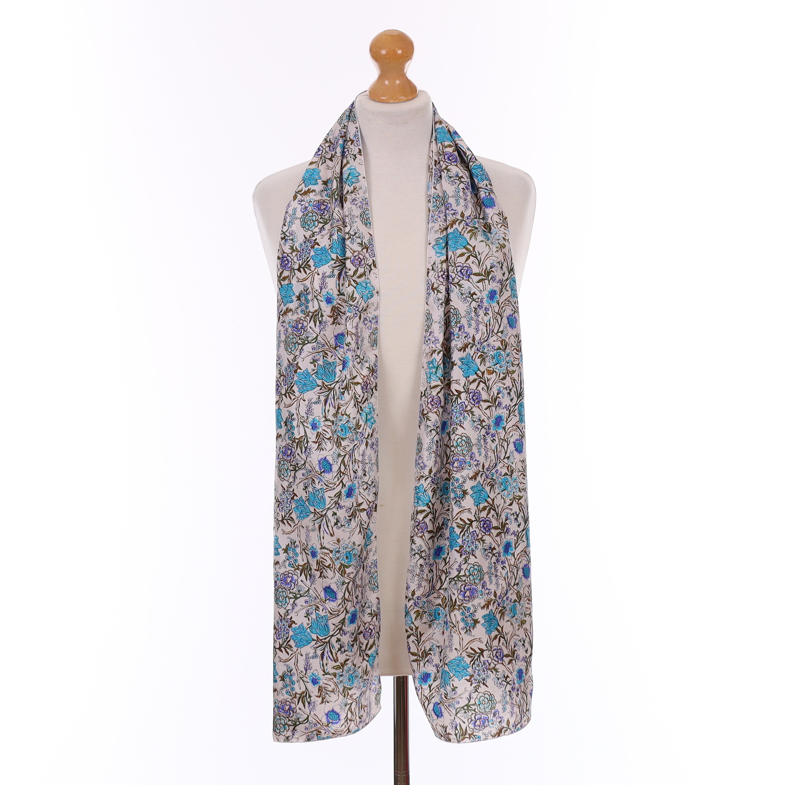 Blue Floral Vintage Silk Scarf