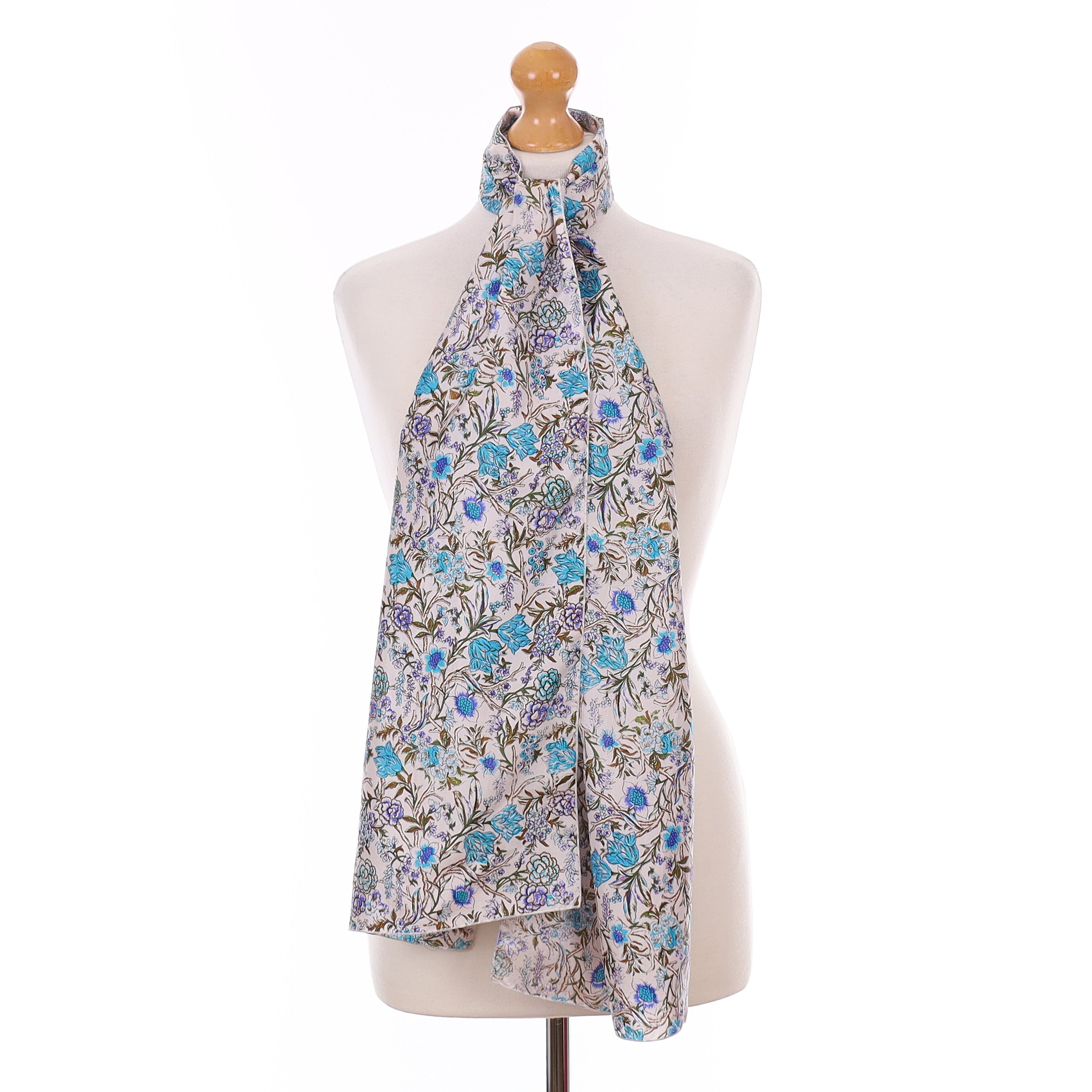 Blue Floral Vintage Silk Scarf