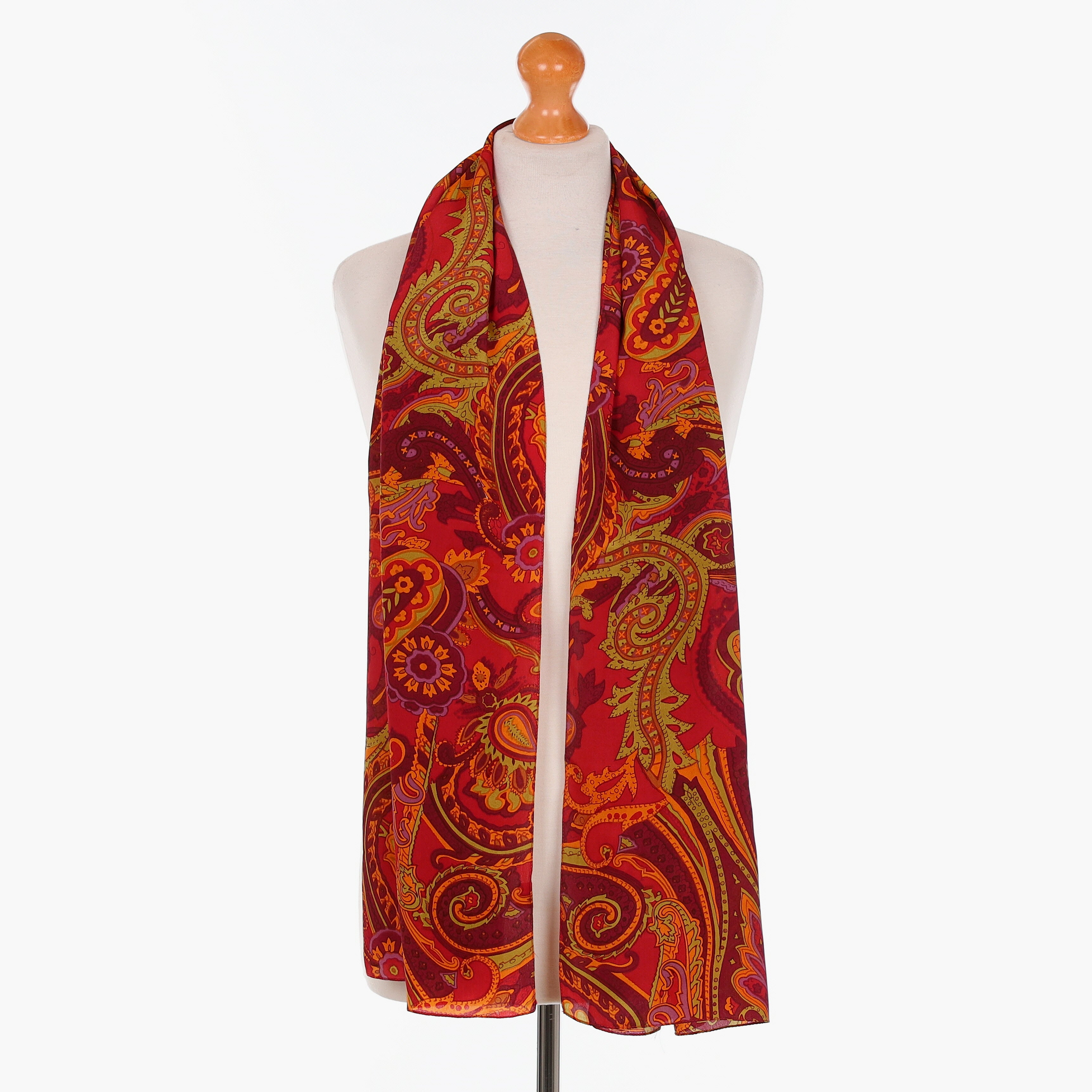 Mulberry and Red Paisley Silk Scarf