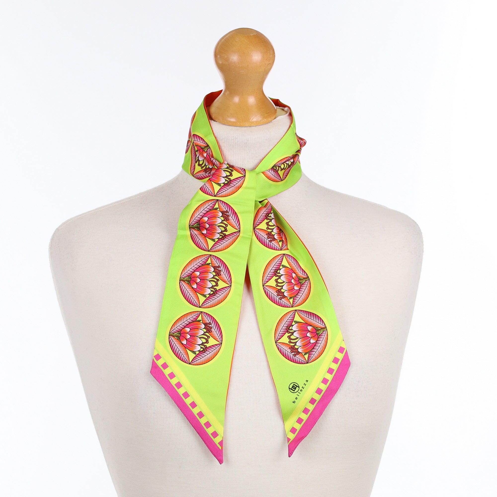 Brand New Bellezza Orange & Lime Zebra Tropical Double Faced Silk Twilly