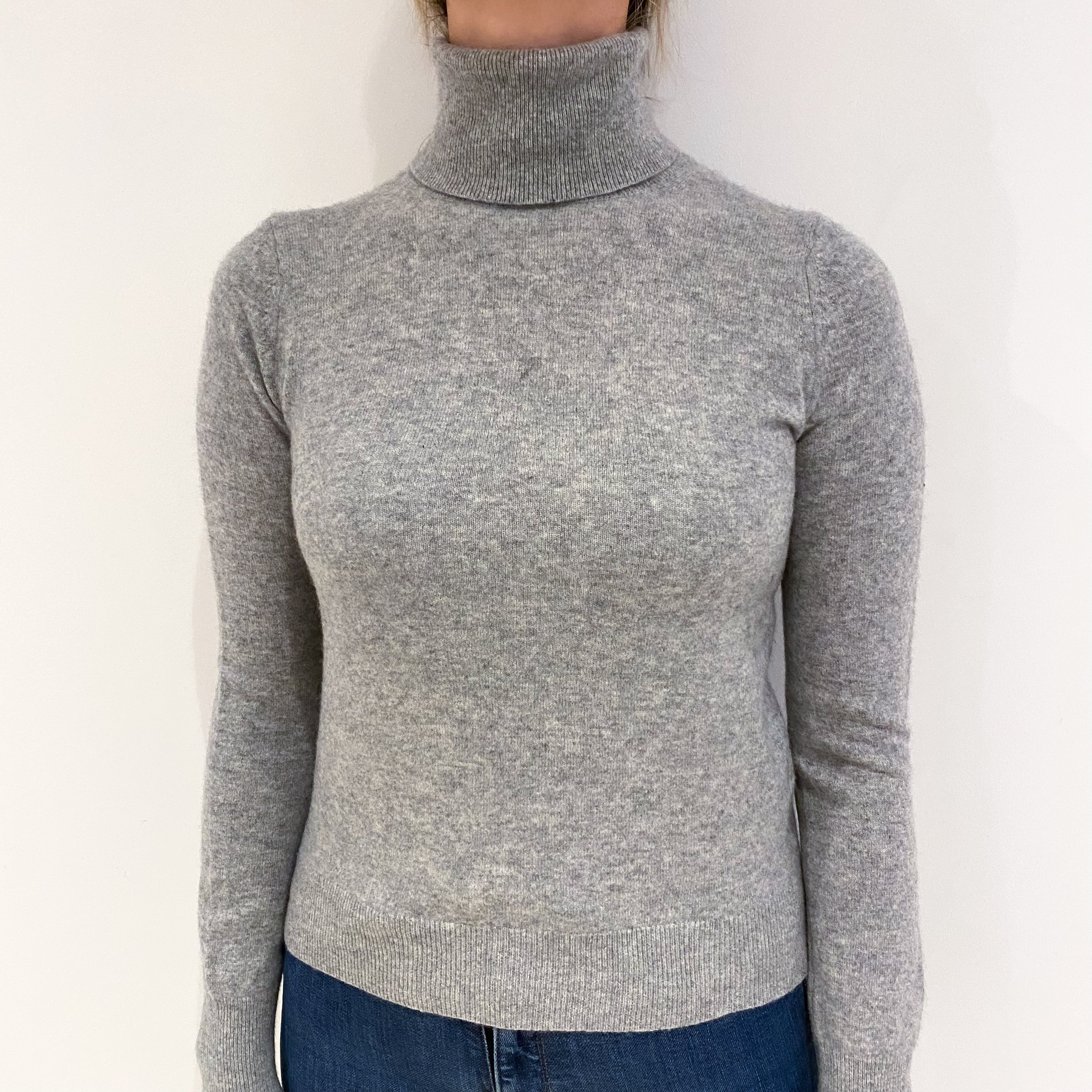 Smoke Grey Cashmere Polo Neck Jumper Small