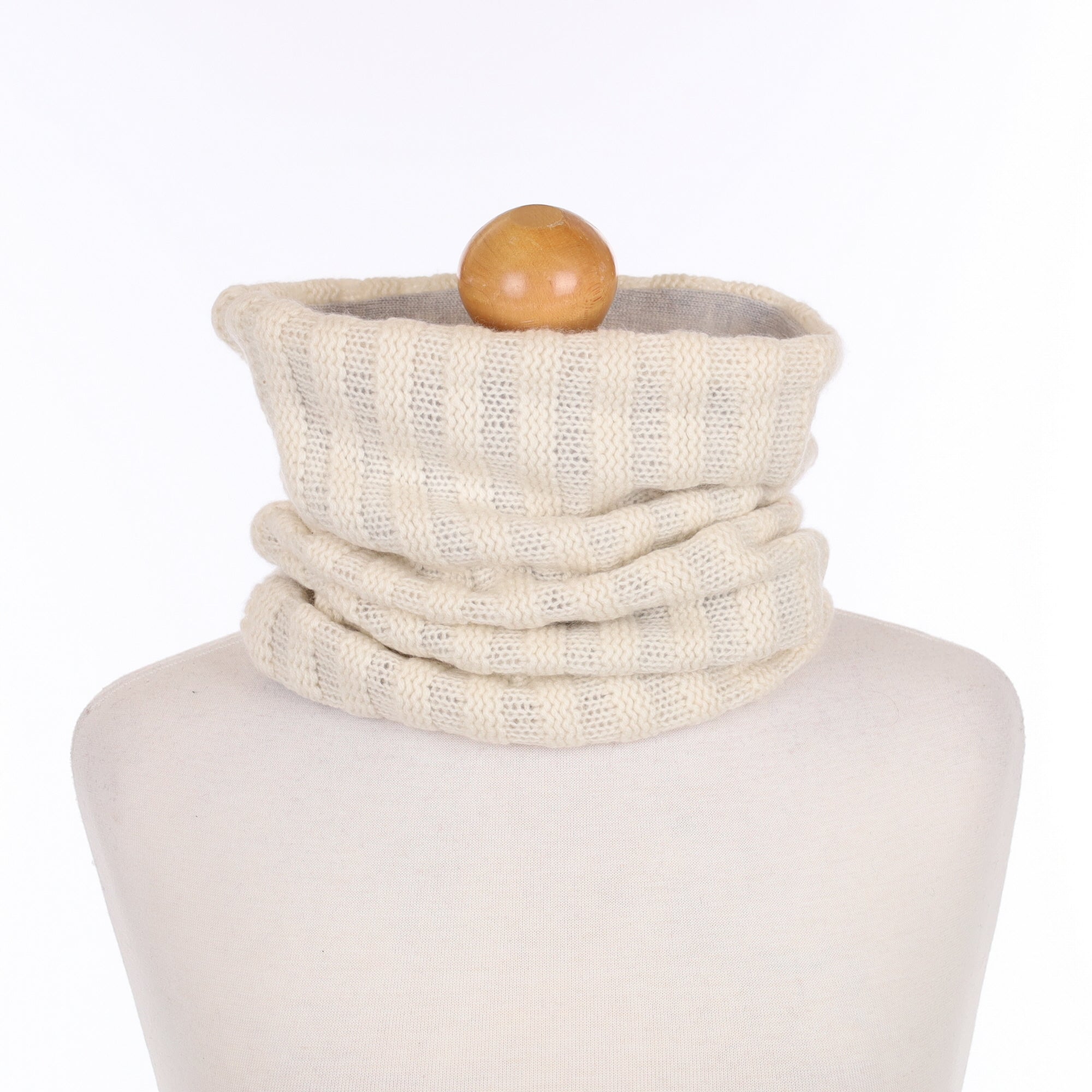 Cream Textured Knit and Grey Luxury Double Layered Snood