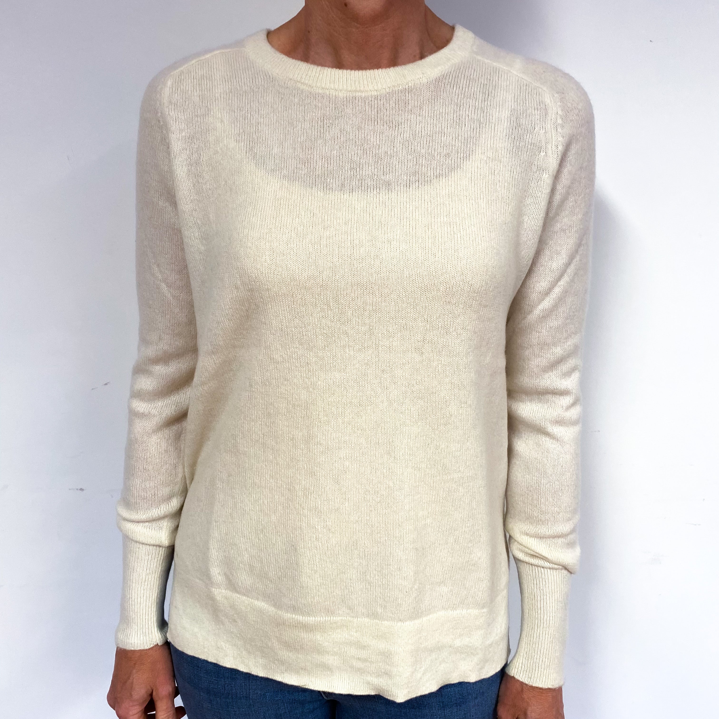 Cream Split Hem Cashmere Crew Neck Jumper Medium