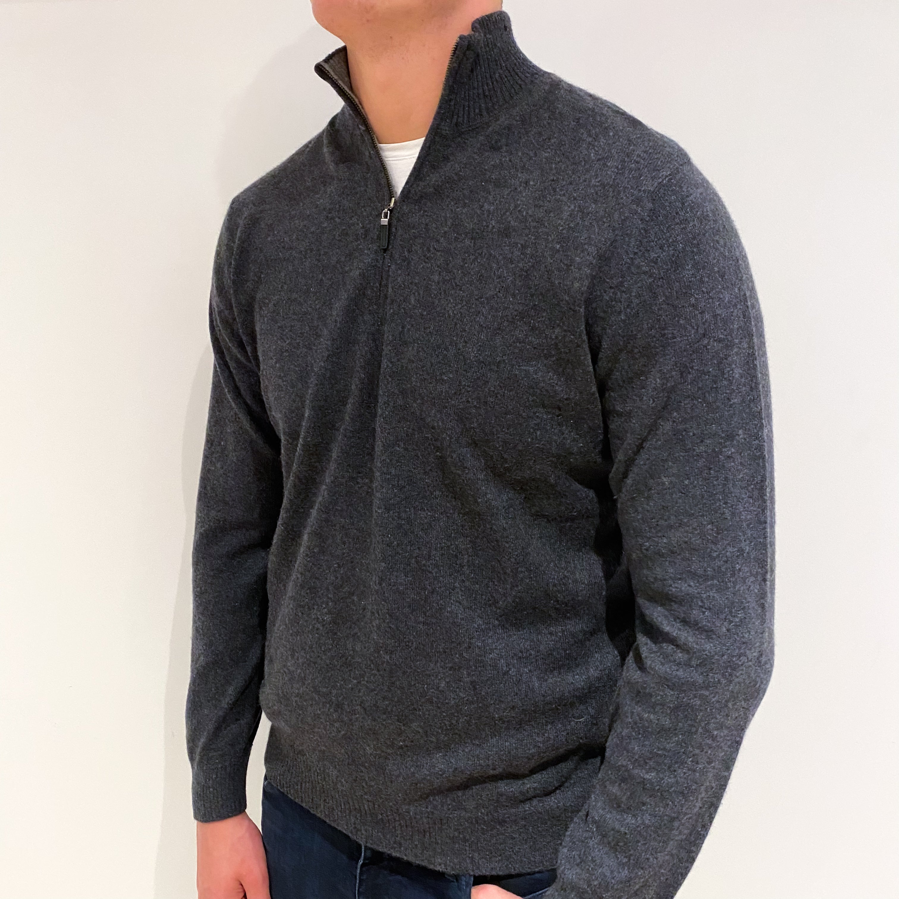 Men's Charcoal Grey Cashmere Turtle Neck Jumper XL