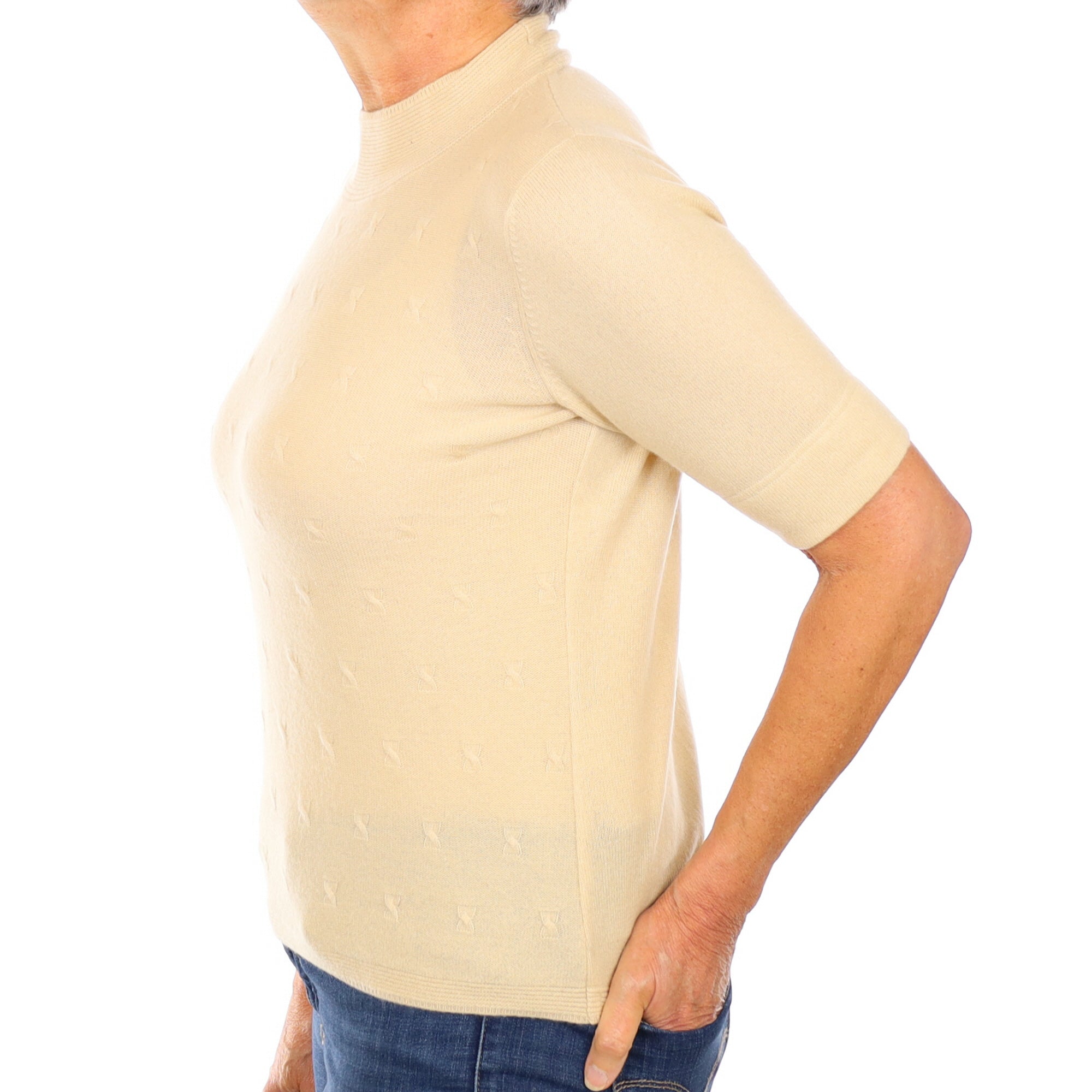 Soft Beige Cashmere Turtle Neck Short Sleeved Jumper Medium