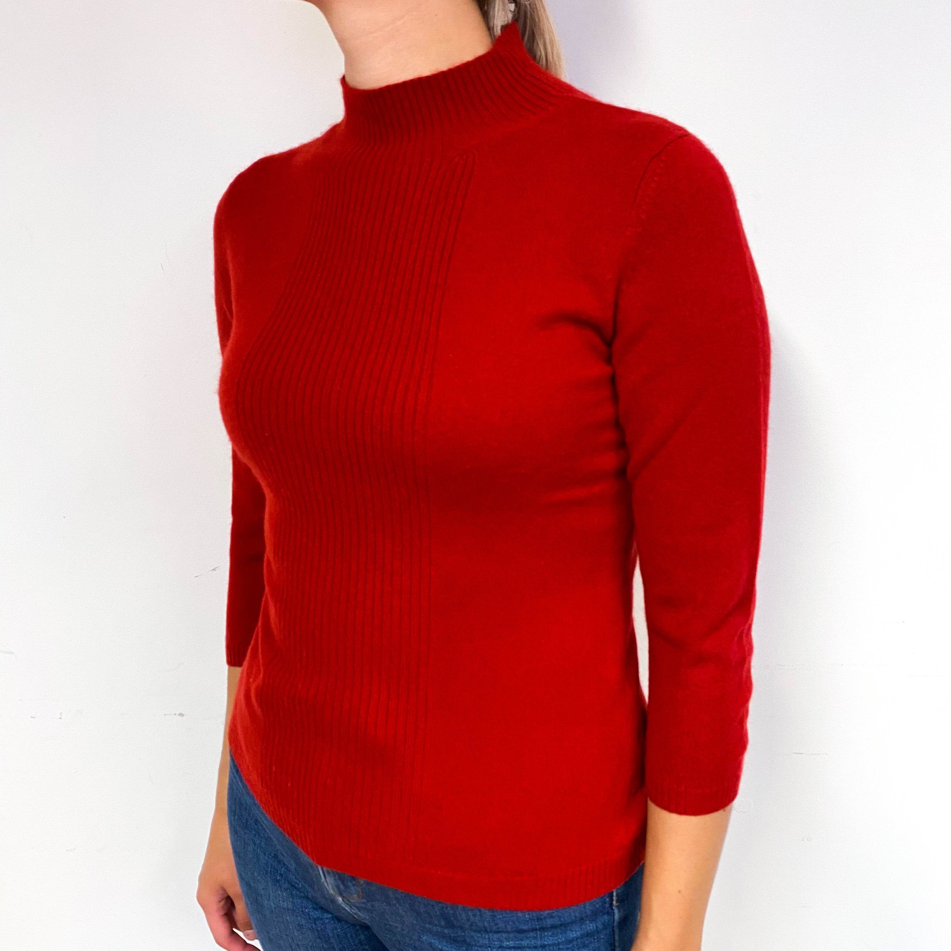 Post Box Red Cashmere Turtle Neck Jumper Small