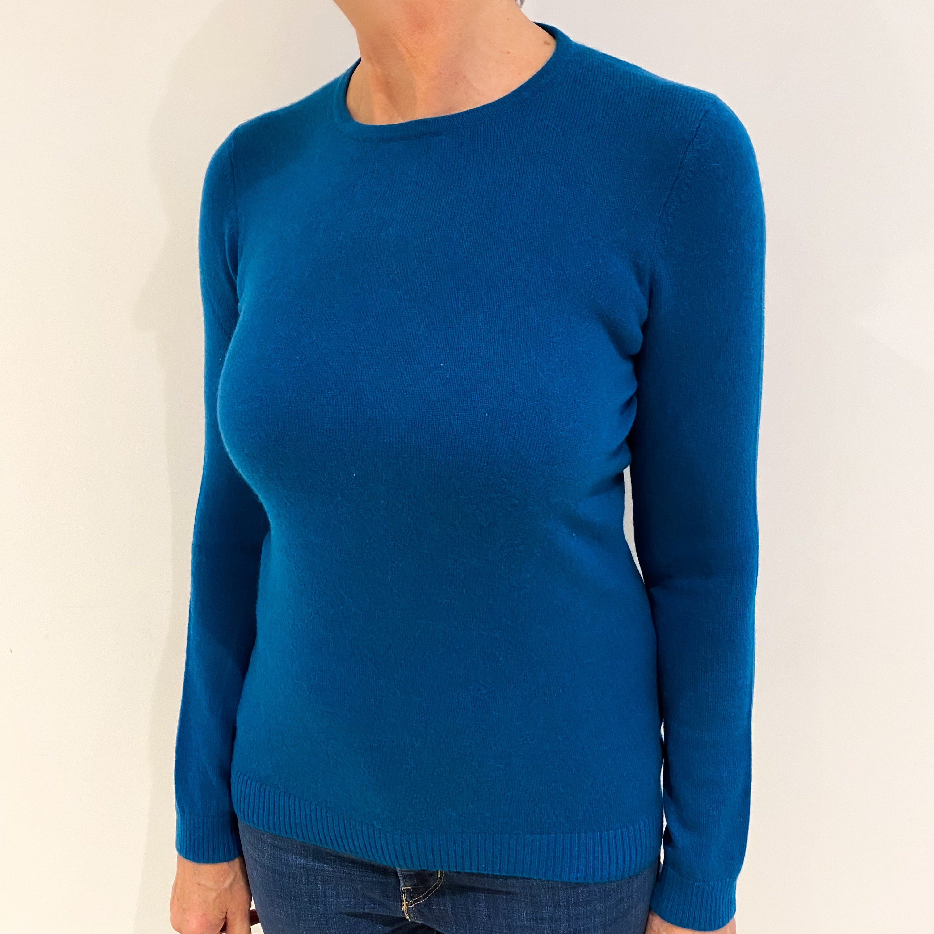 Teal Blue Cashmere Crew Neck Jumper Medium