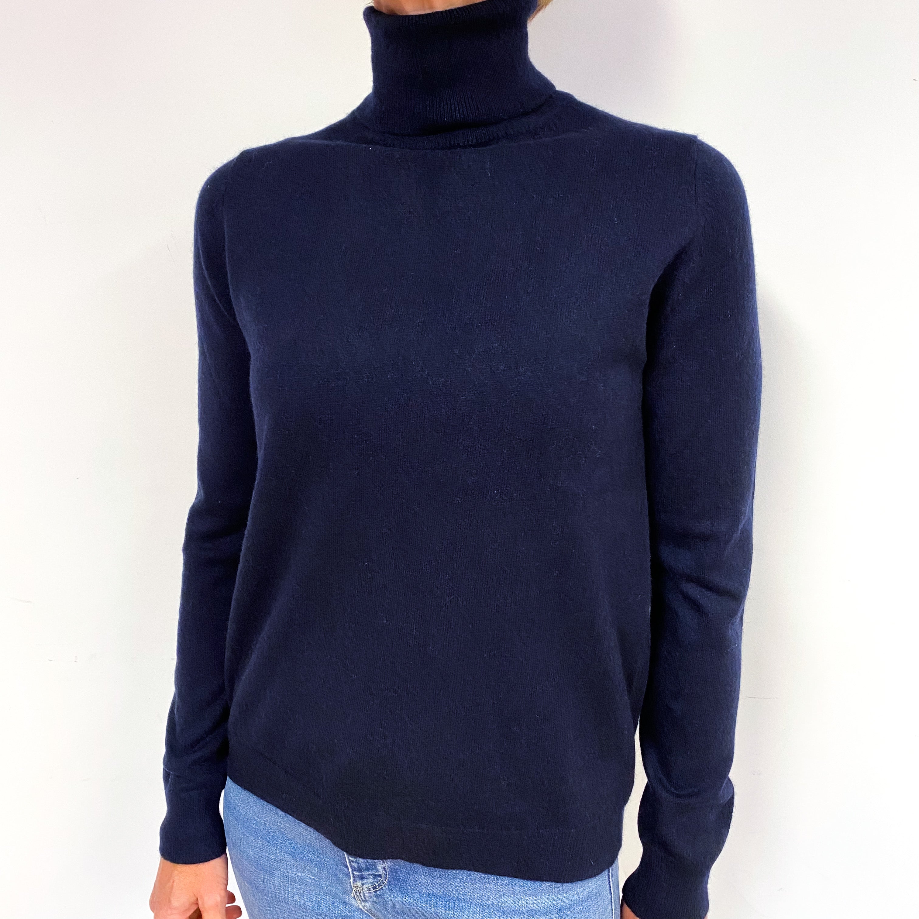Dark Navy Blue Cashmere Polo Neck Jumper Medium