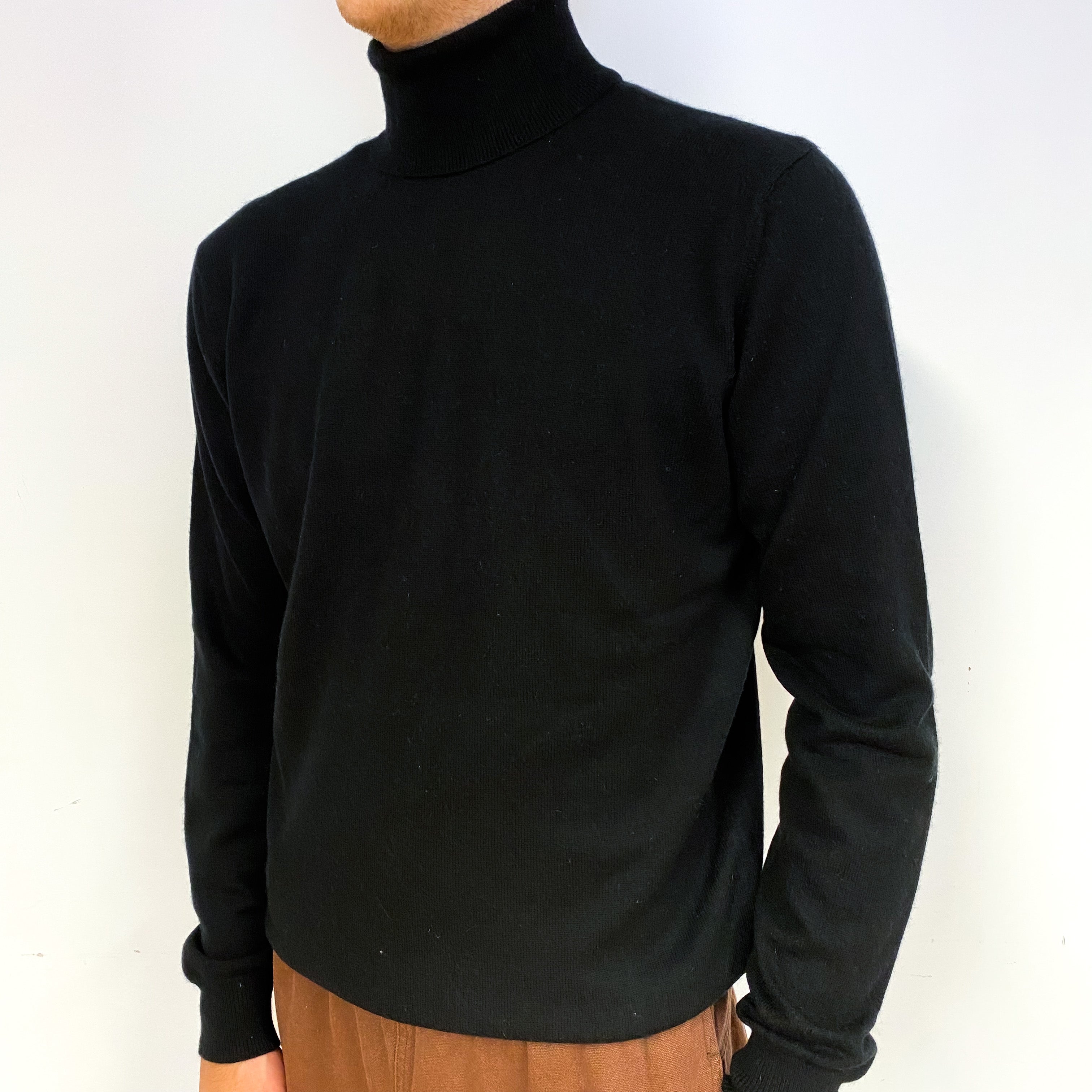 Men's Black Cashmere Polo Neck Jumper Large