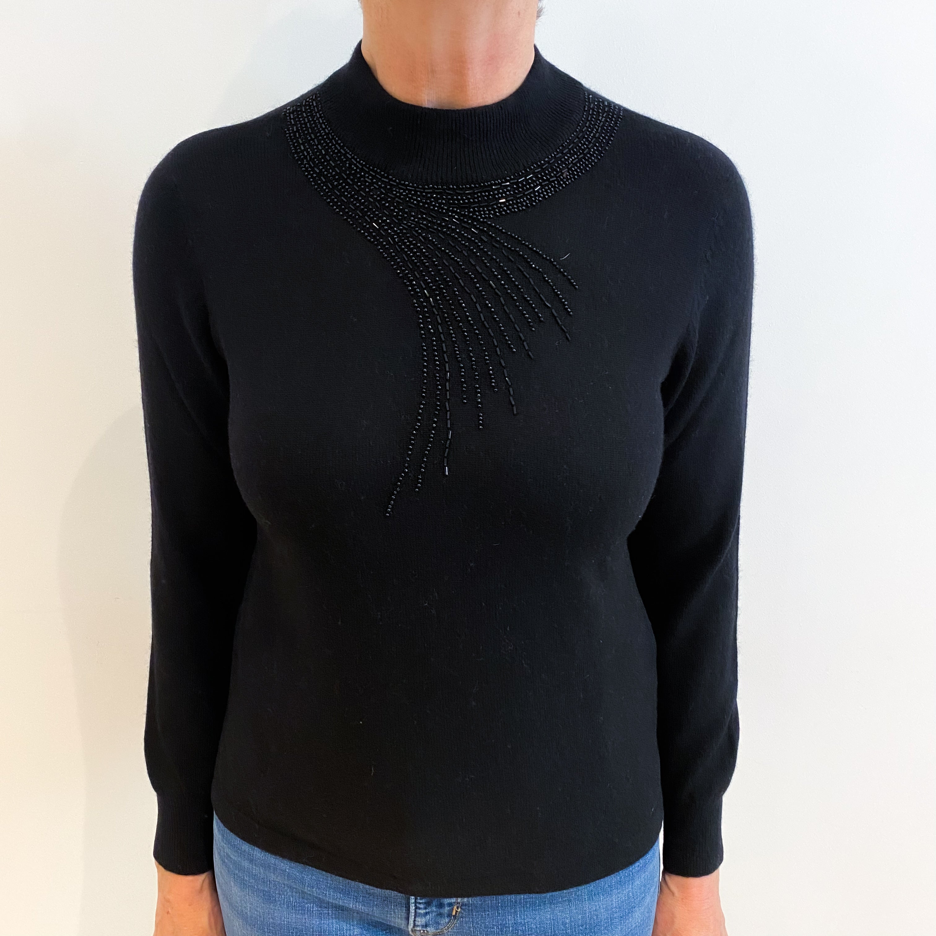 Black Embellished Cashmere Turtle Neck Jumper Medium