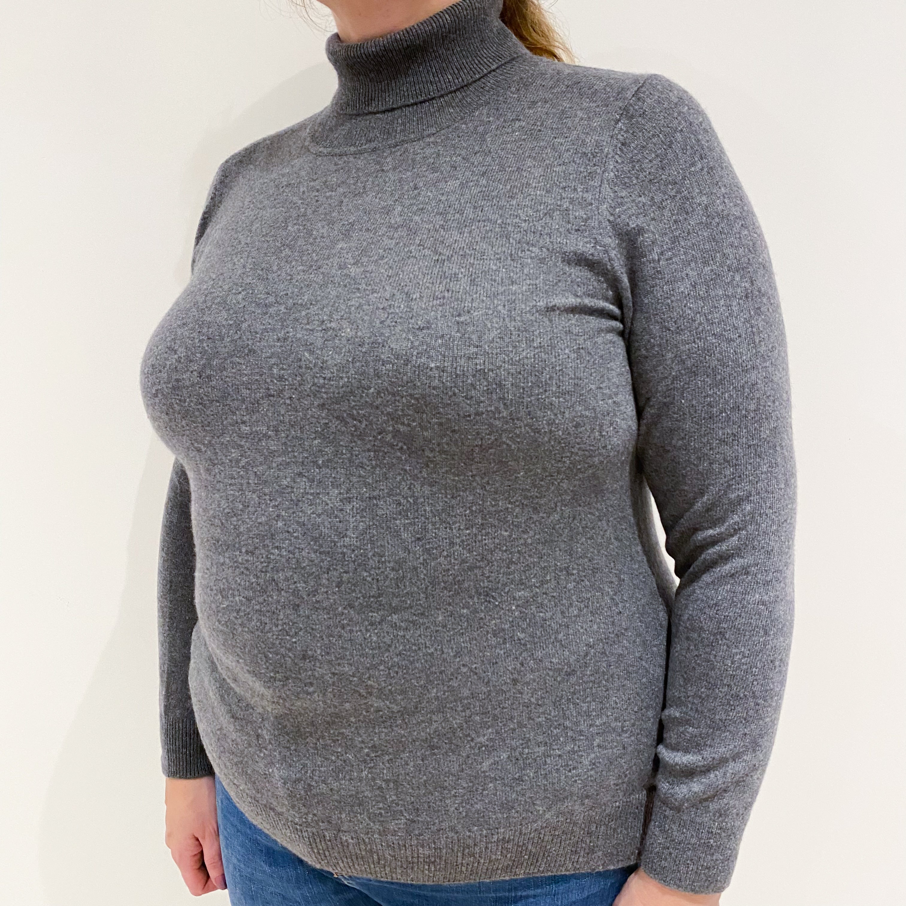 Slate Grey Cashmere Polo Neck Jumper Extra Large