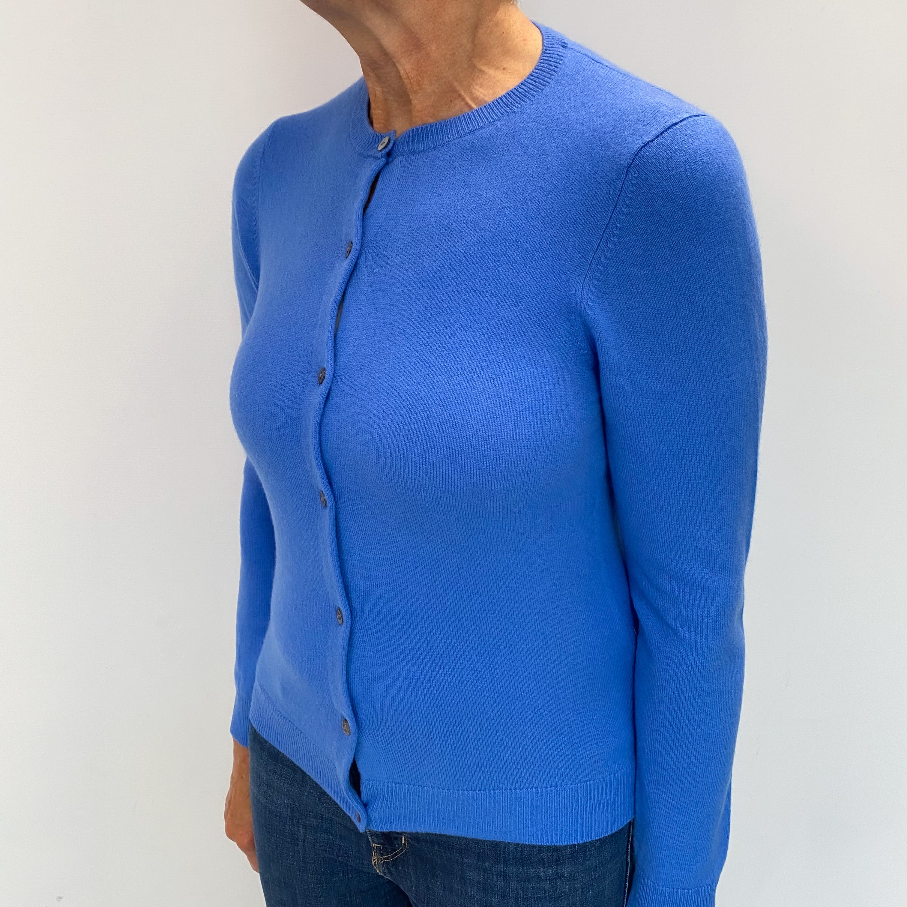 Tanzanite Blue Cashmere Crew Neck Cardigan Medium