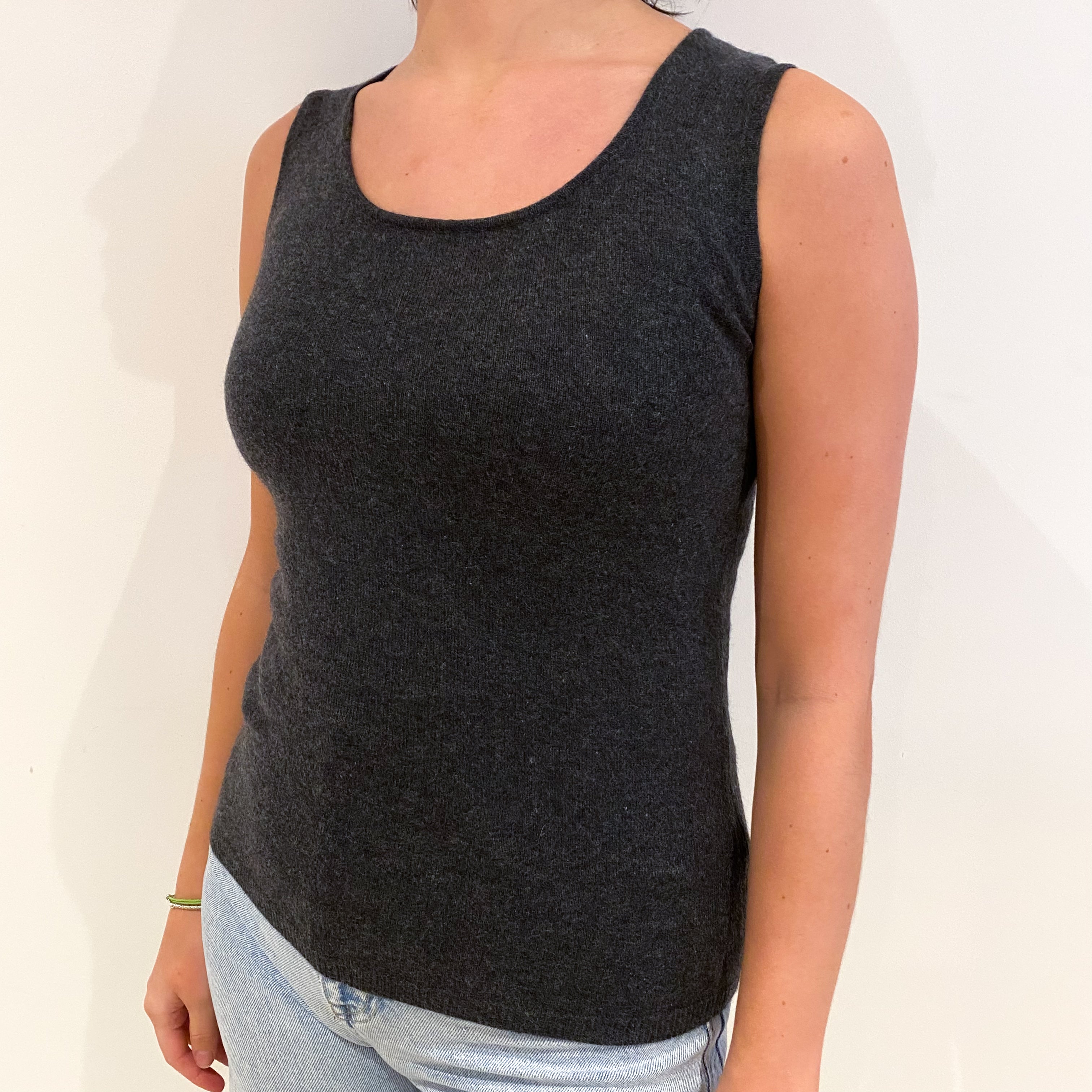 Charcoal Grey Cashmere Scoop Neck Vest Top Small