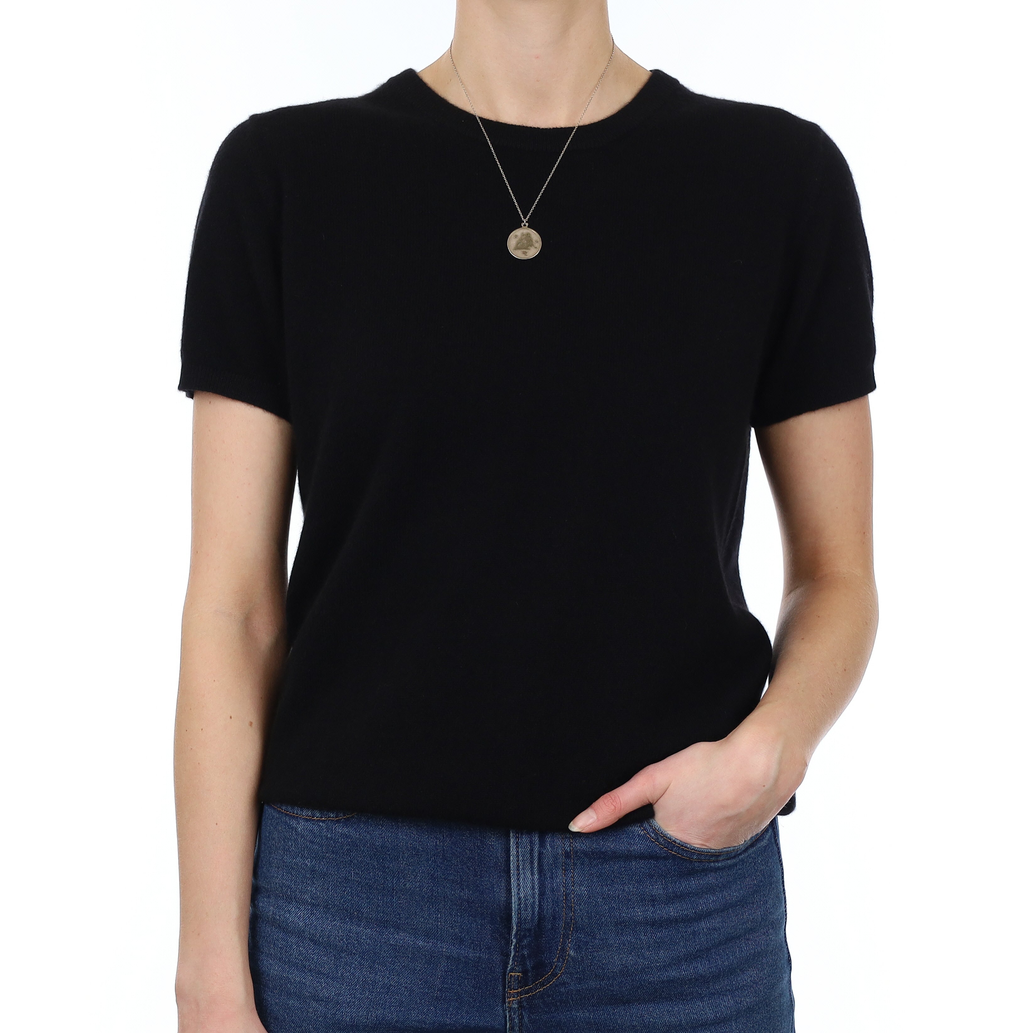 Brand New Black Cashmere Crew Neck T-Shirt Small UK 8-10