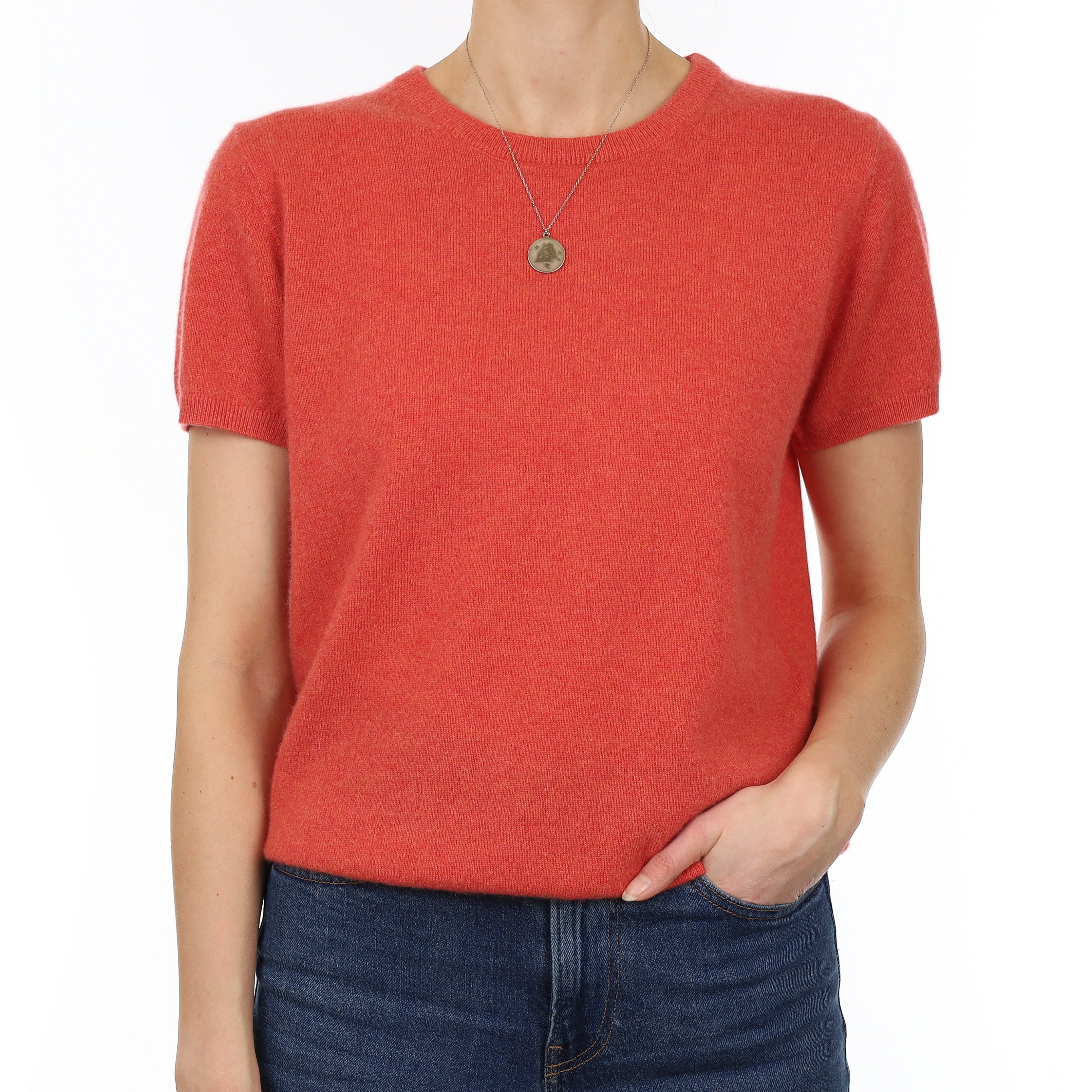 Brand New Watermelon Orange Cashmere Crew Neck T-Shirt Small UK 8-10