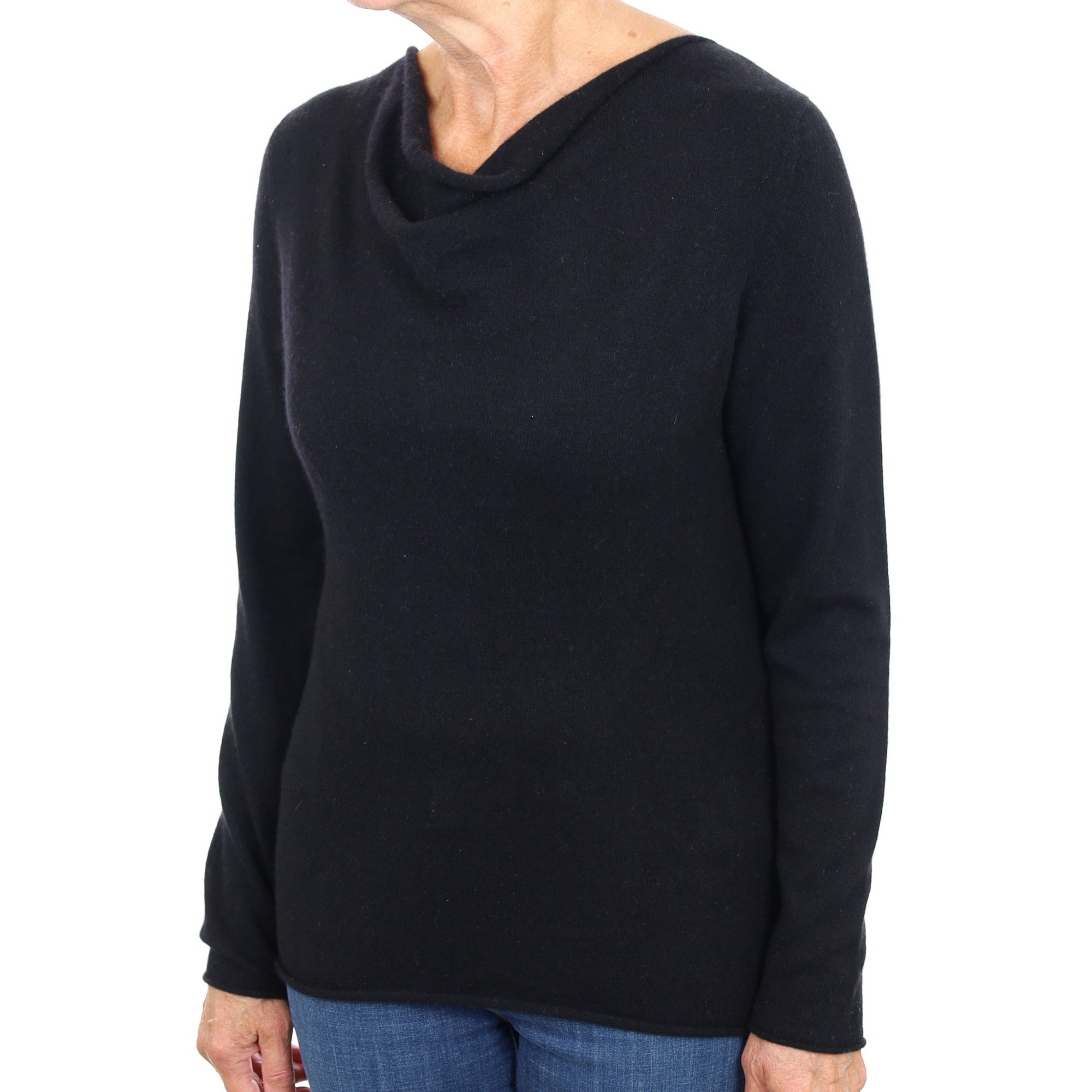 Black Cashmere Drape Neck Jumper Medium