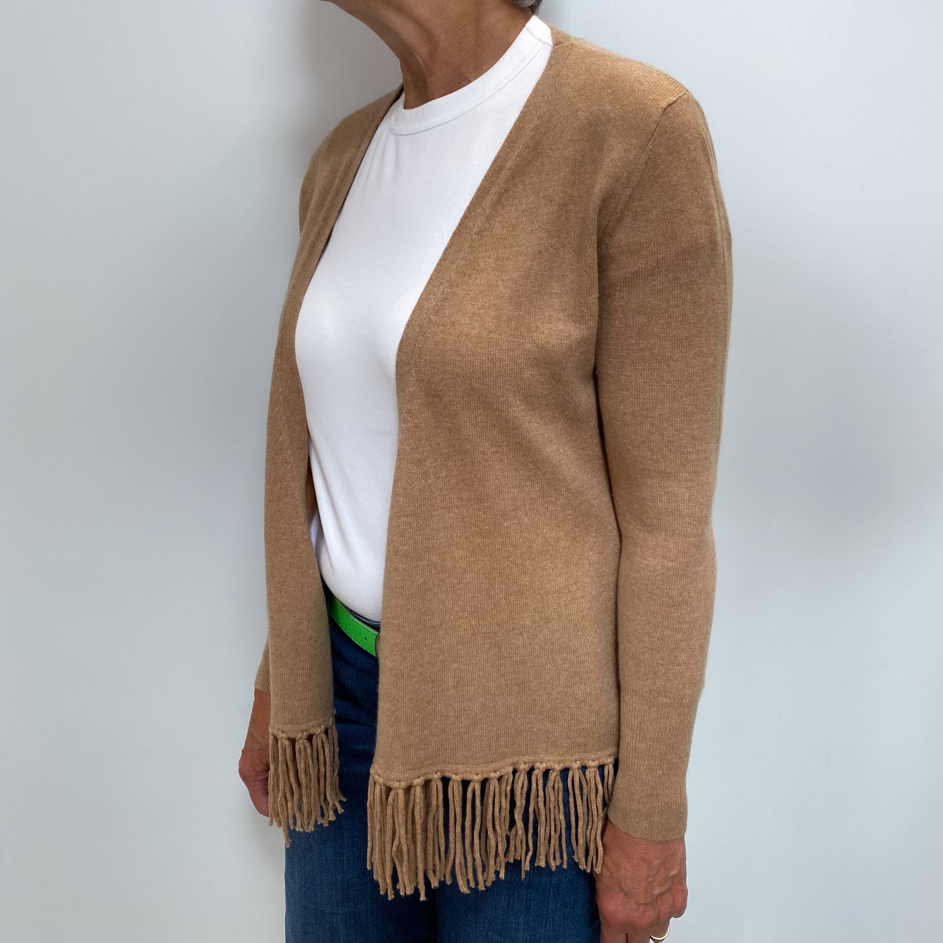 Camel Brown Cashmere Edge To Edge Cardigan Medium