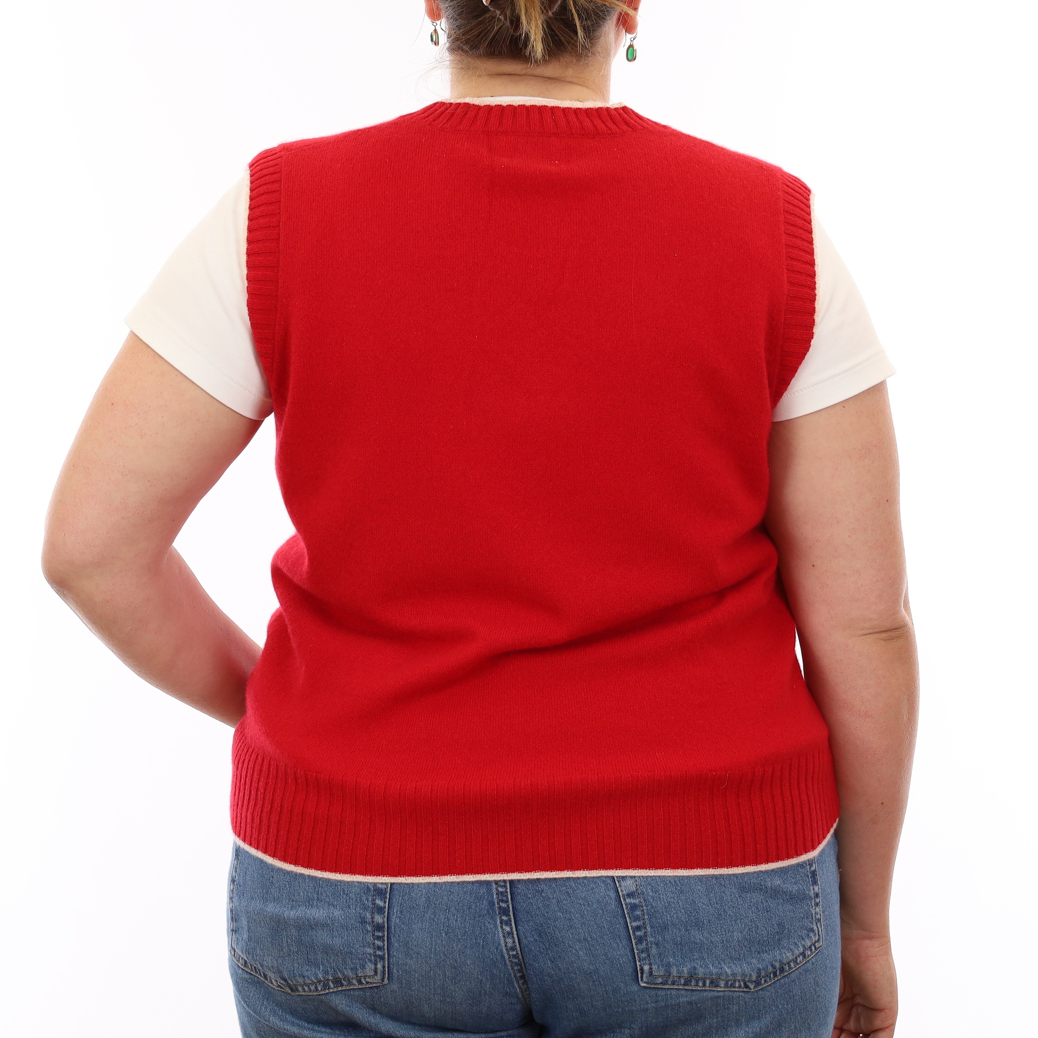 Brand New Post Box Red and Chalk Luxury Cashmere V Neck Tank Top Extra Large UK 20-22