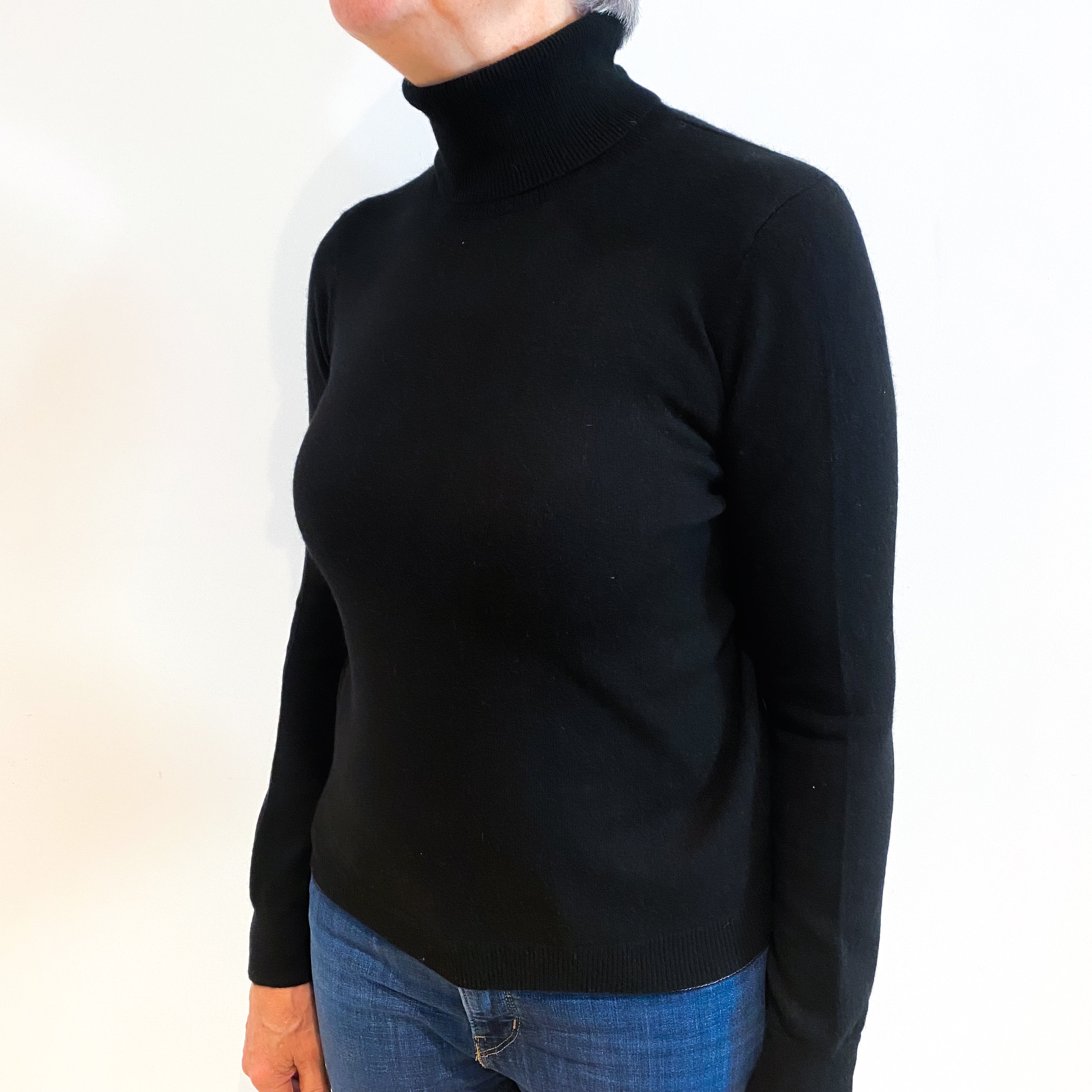Black Cashmere Polo Neck Jumper Medium