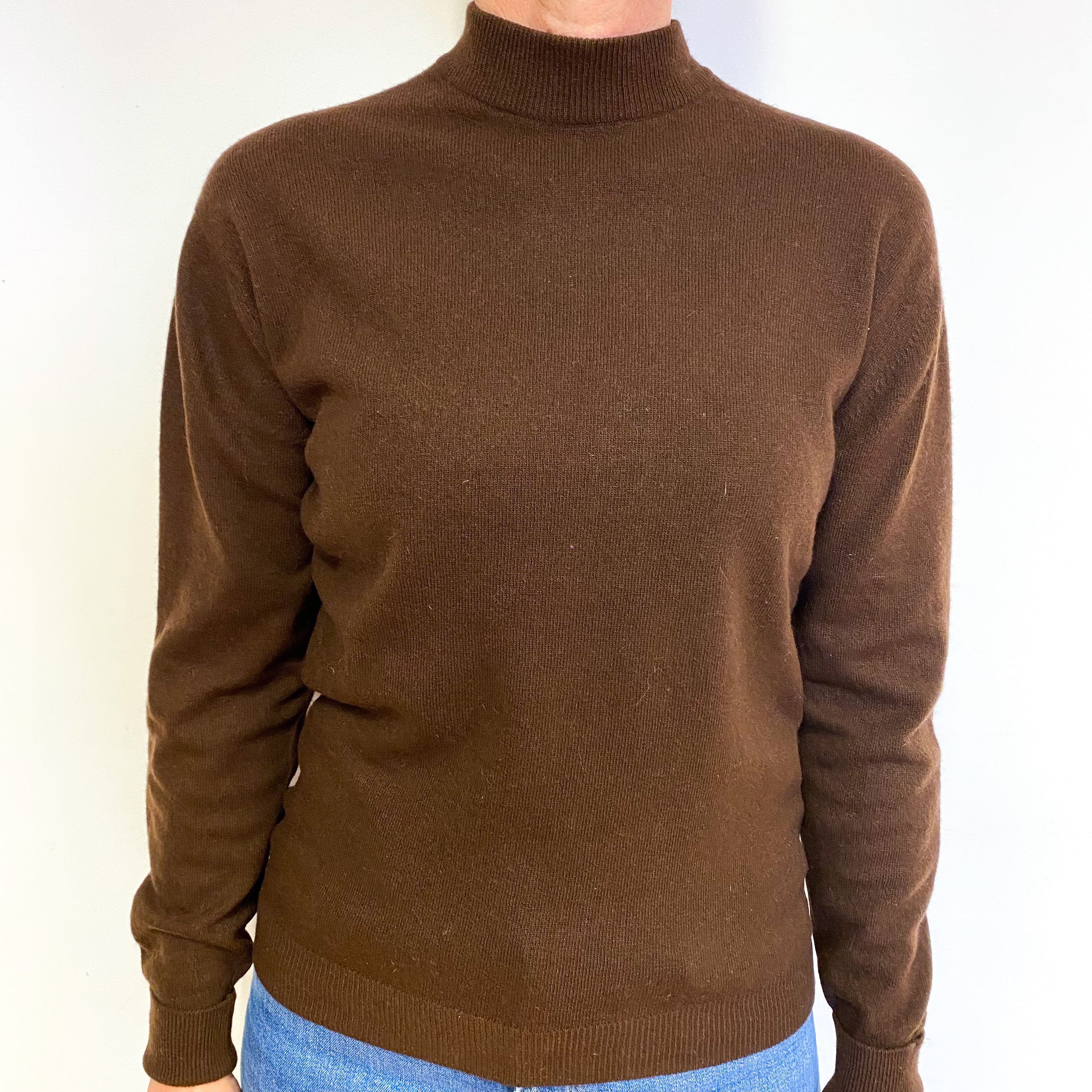 Chocolate Brown Cashmere Turtle Neck Jumper Medium
