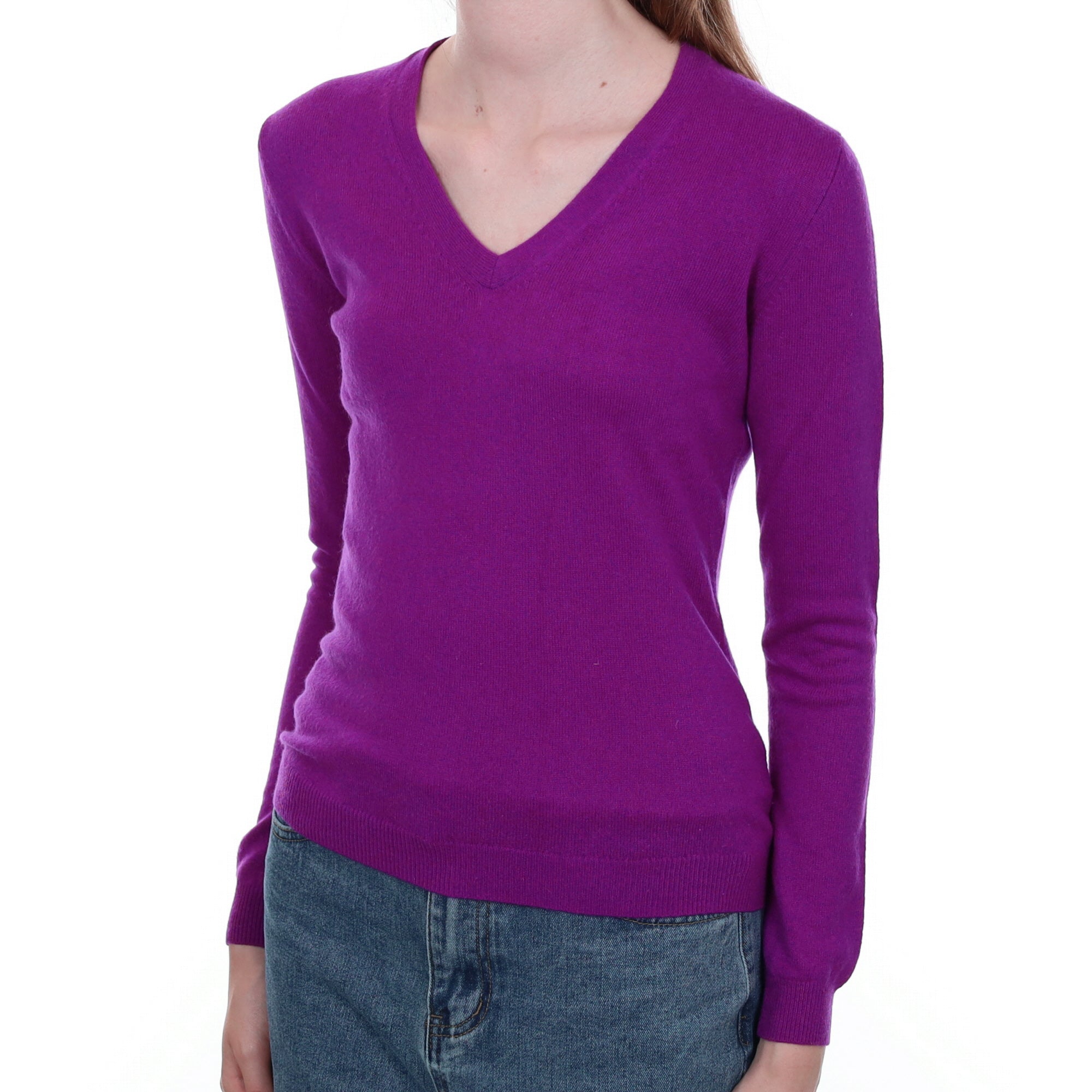 Magenta Purple Cashmere V Neck Jumper Extra Small