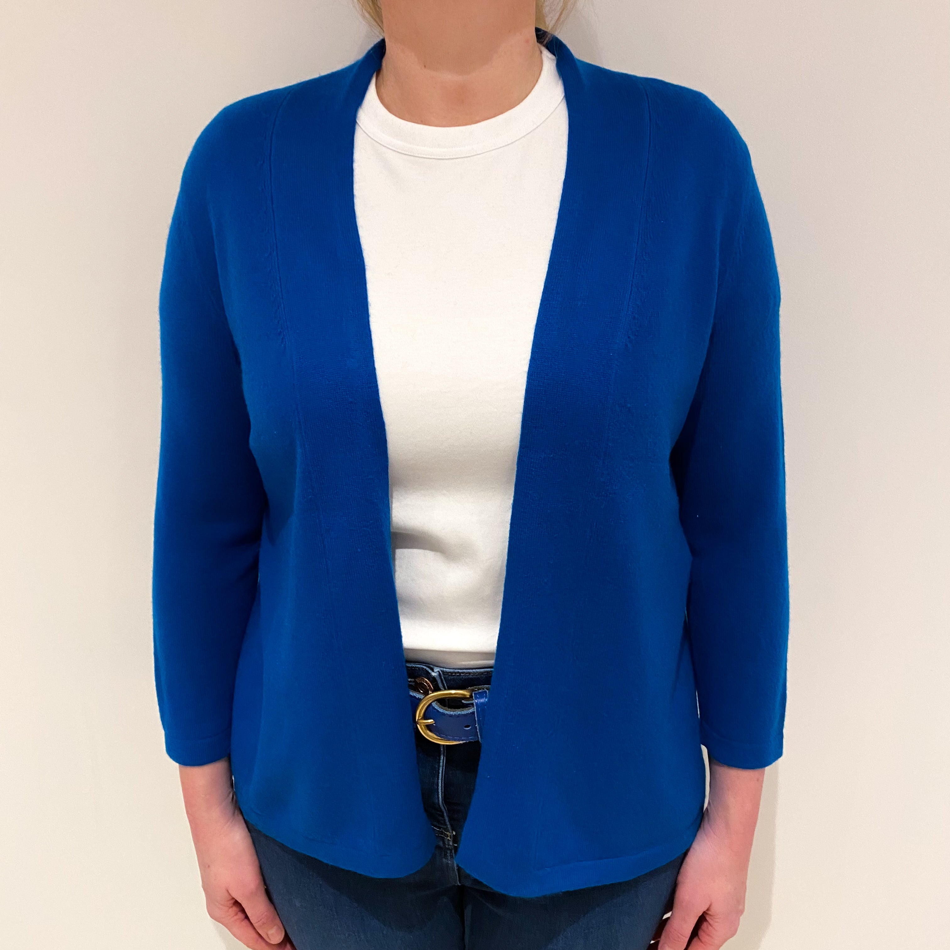 Teal Blue Cashmere Edge to Edge Cardigan Large Petite
