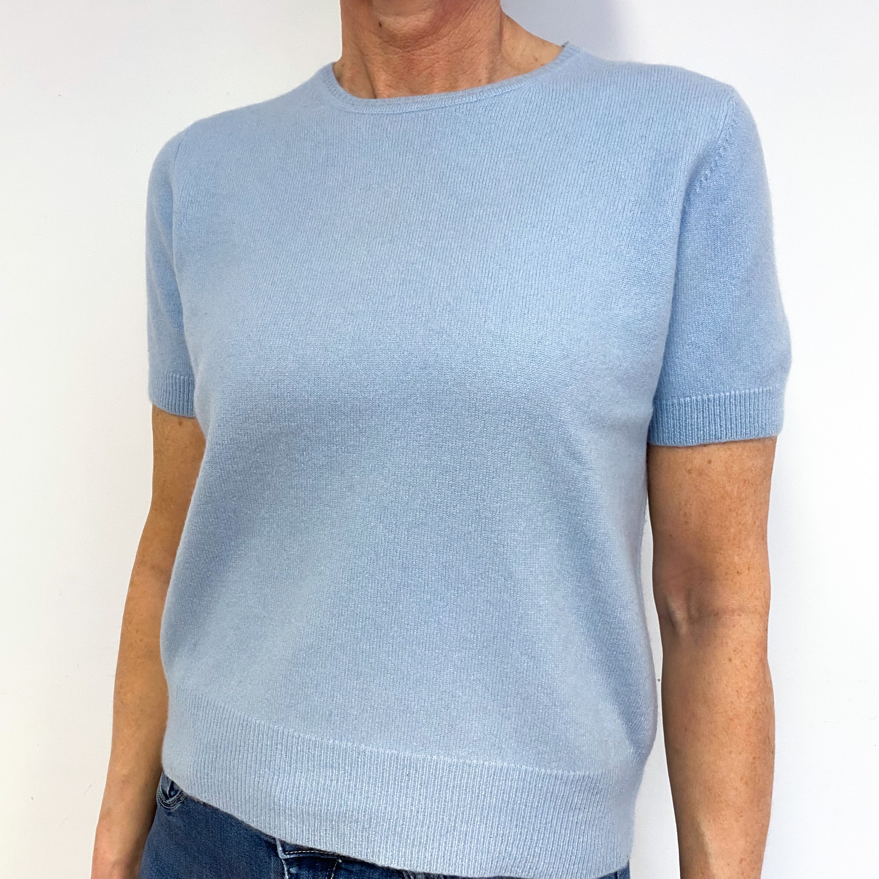 Pale Blue Cashmere Short Sleeved Jumper Medium