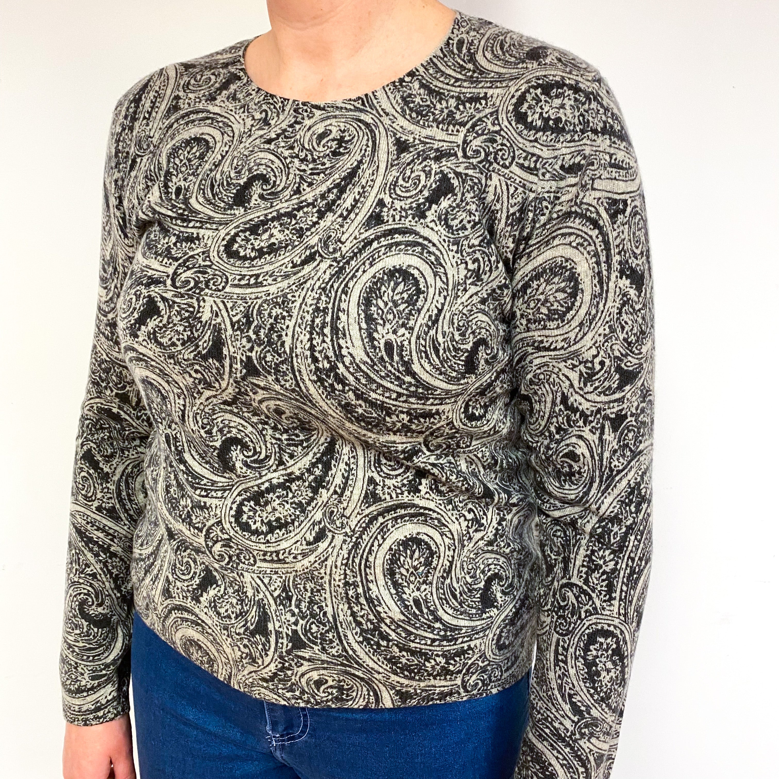 Paisley Smoke Grey Cashmere Crew Neck Jumper Large