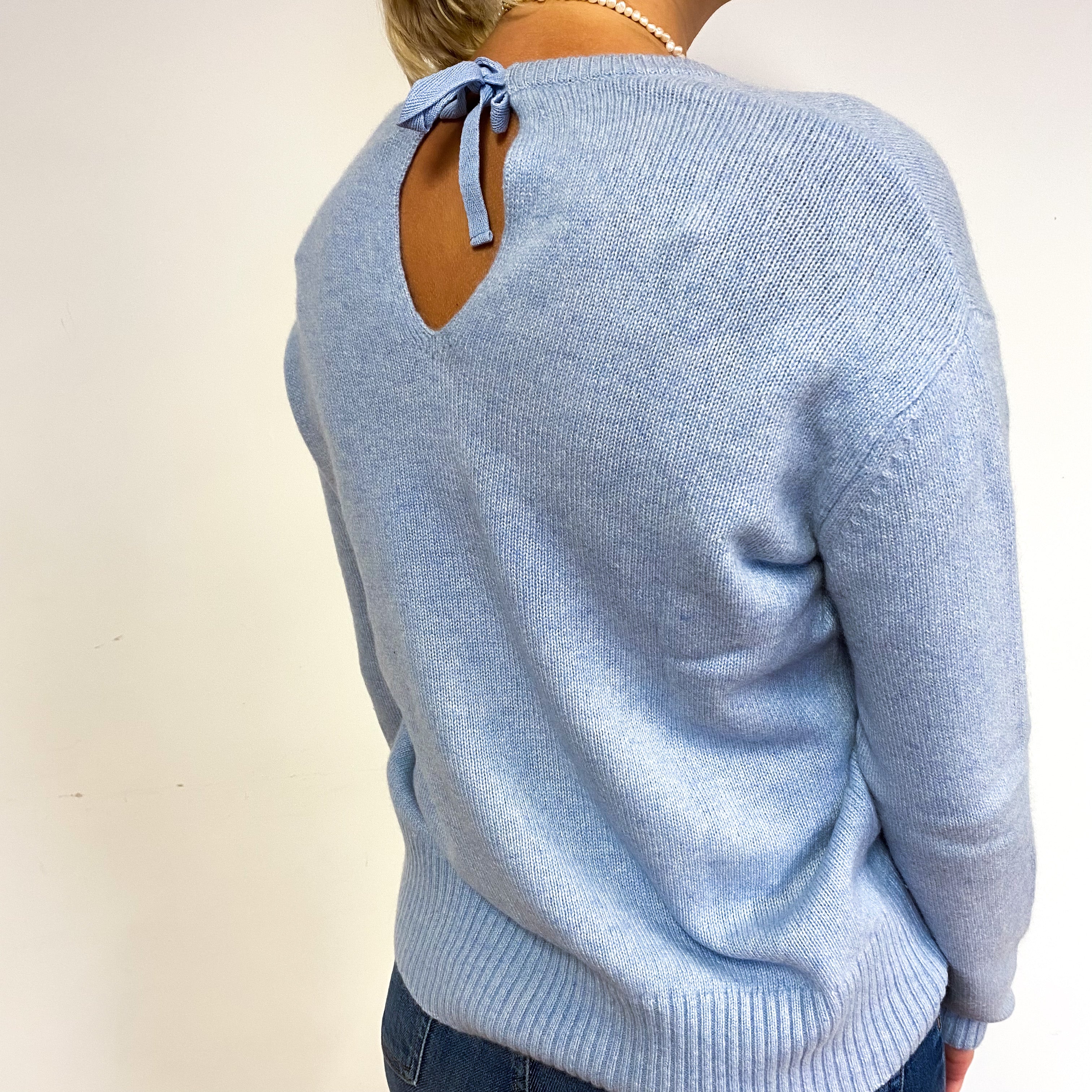 Sky Blue Chunky Cashmere V-Neck Jumper Small