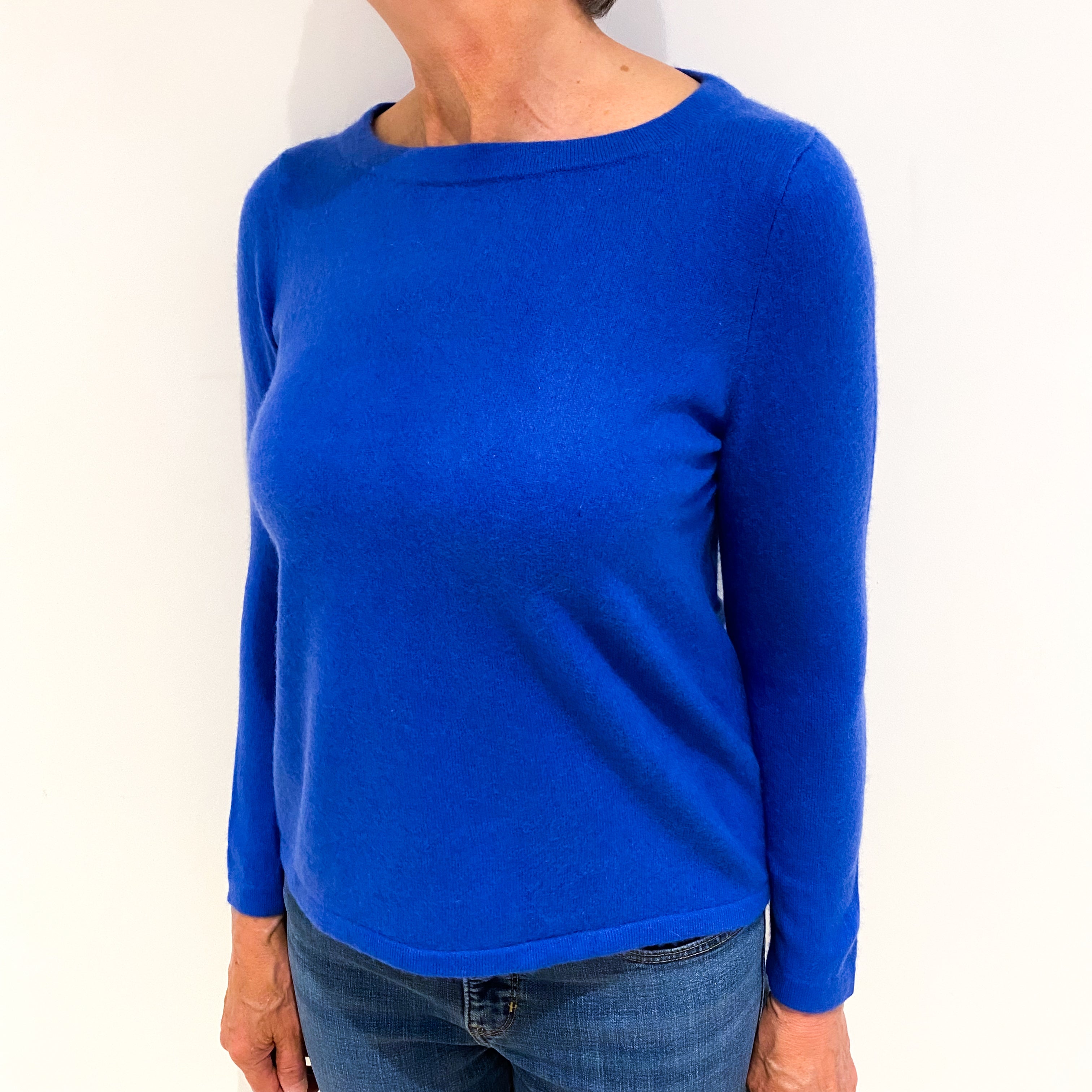 Azure Blue Cashmere Wide Crew Neck Jumper Medium