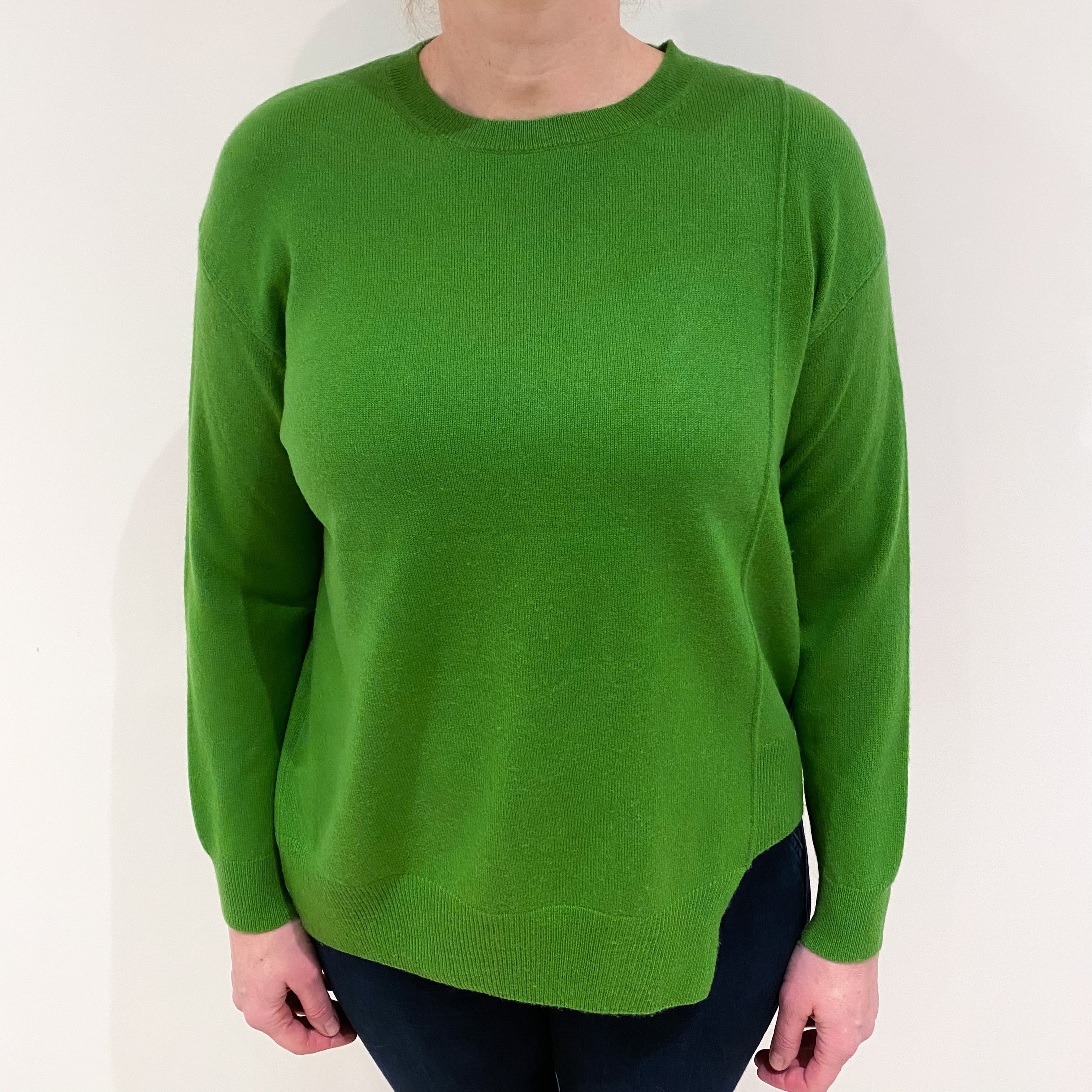 Fern Green Cashmere Boxy Crew Neck Jumper Large
