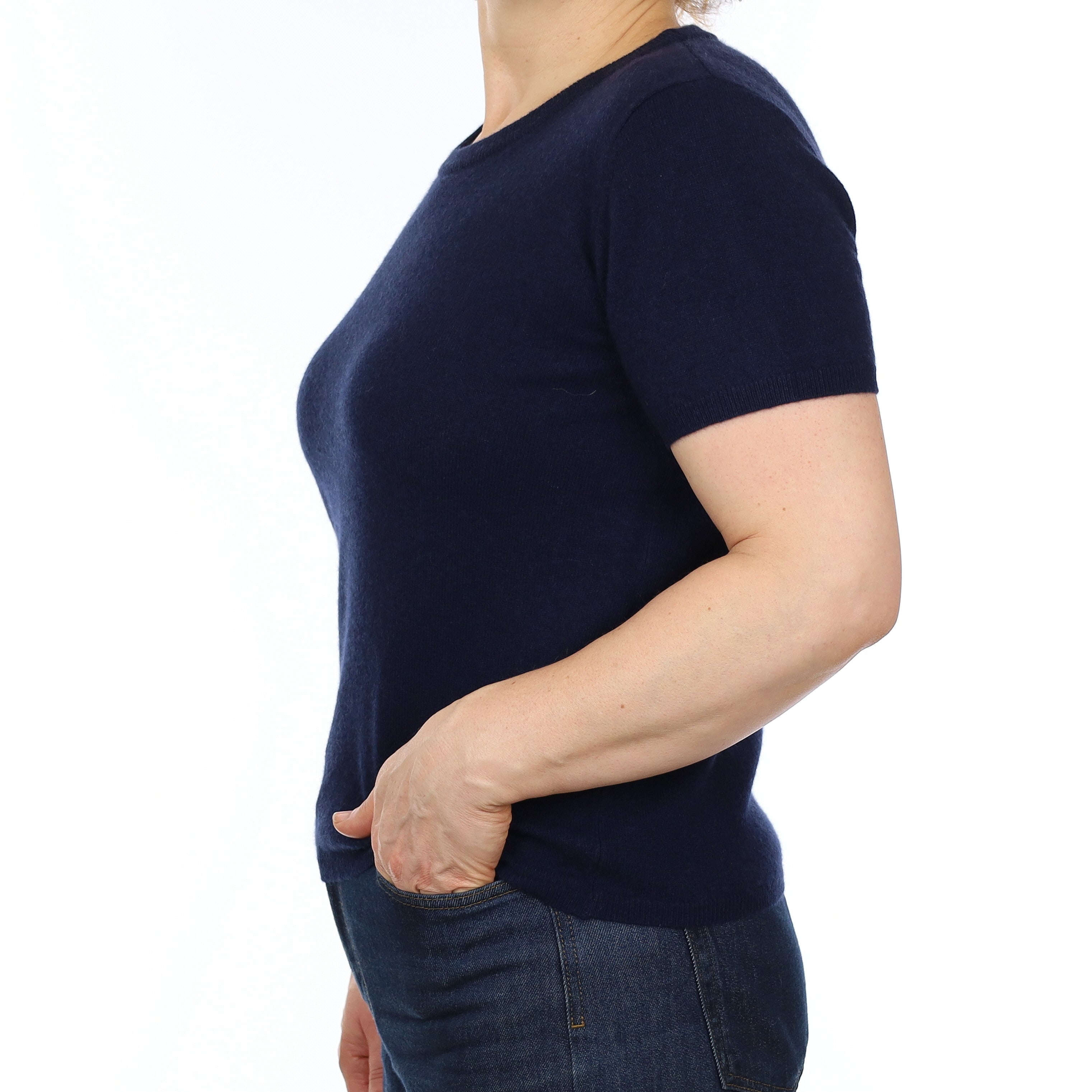 Brand New Navy Cashmere Crew Neck T-Shirt Medium UK 12-14