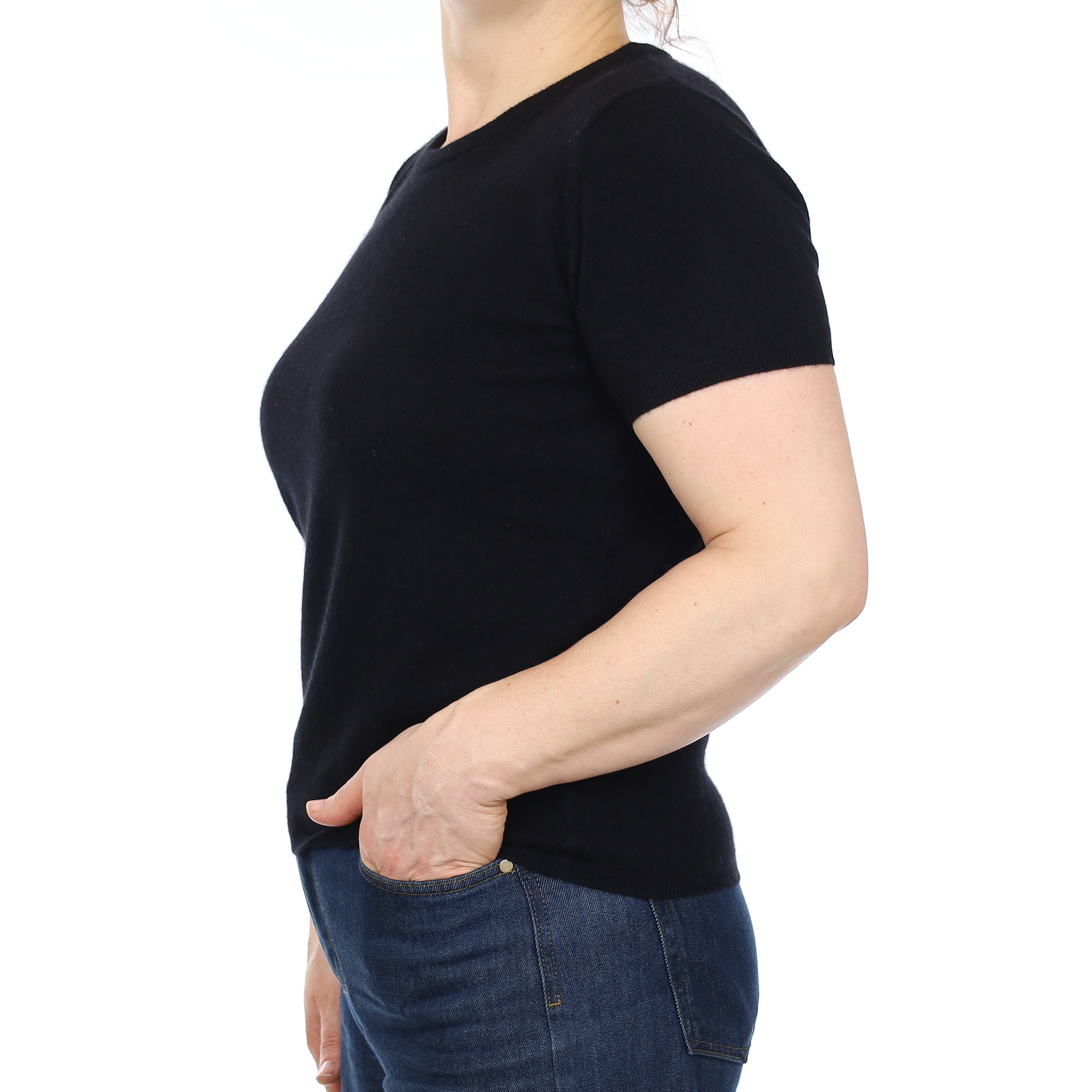 Brand New Black Cashmere Crew Neck T-Shirt Medium UK 12-14