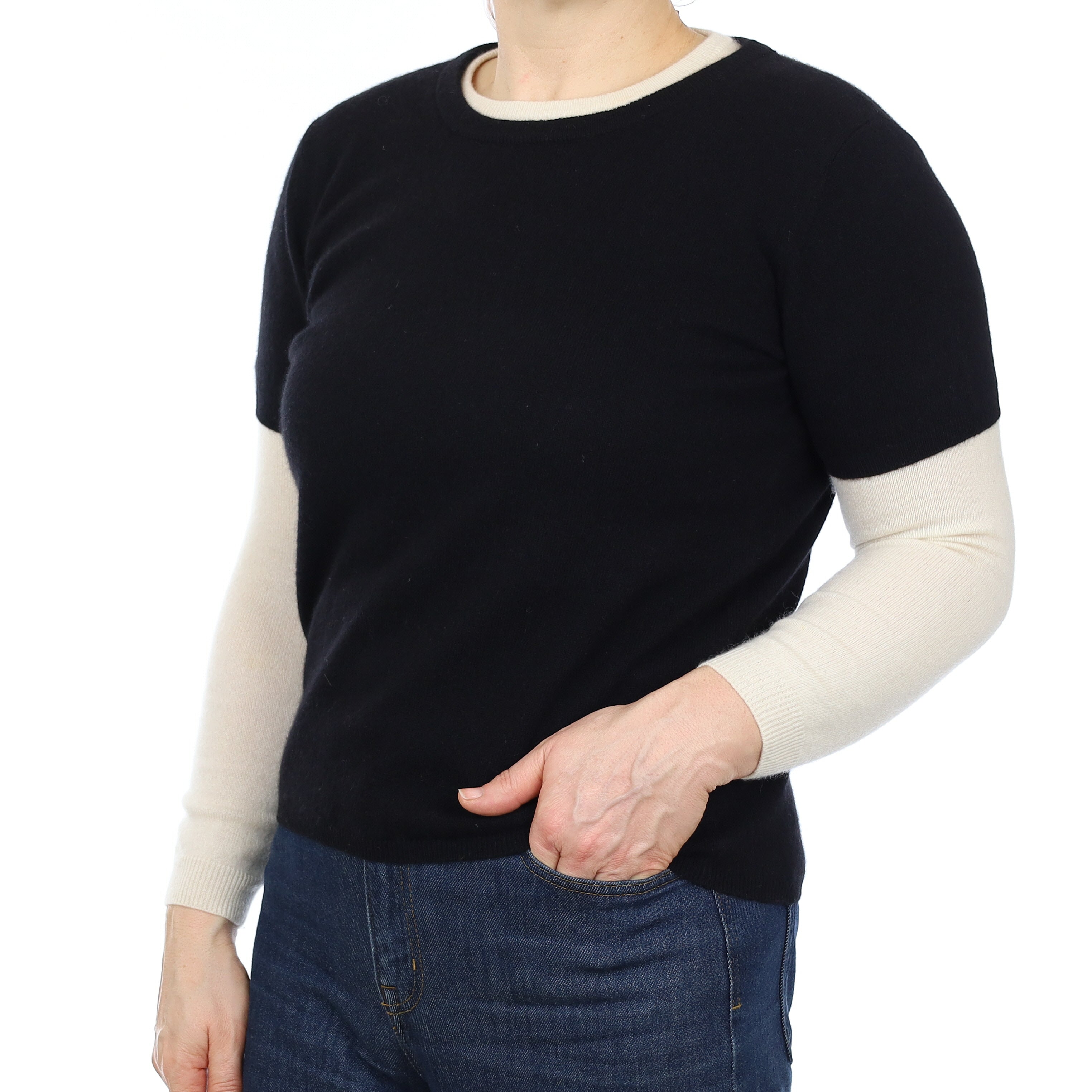 Brand New Black Cashmere Crew Neck T-Shirt Medium UK 12-14