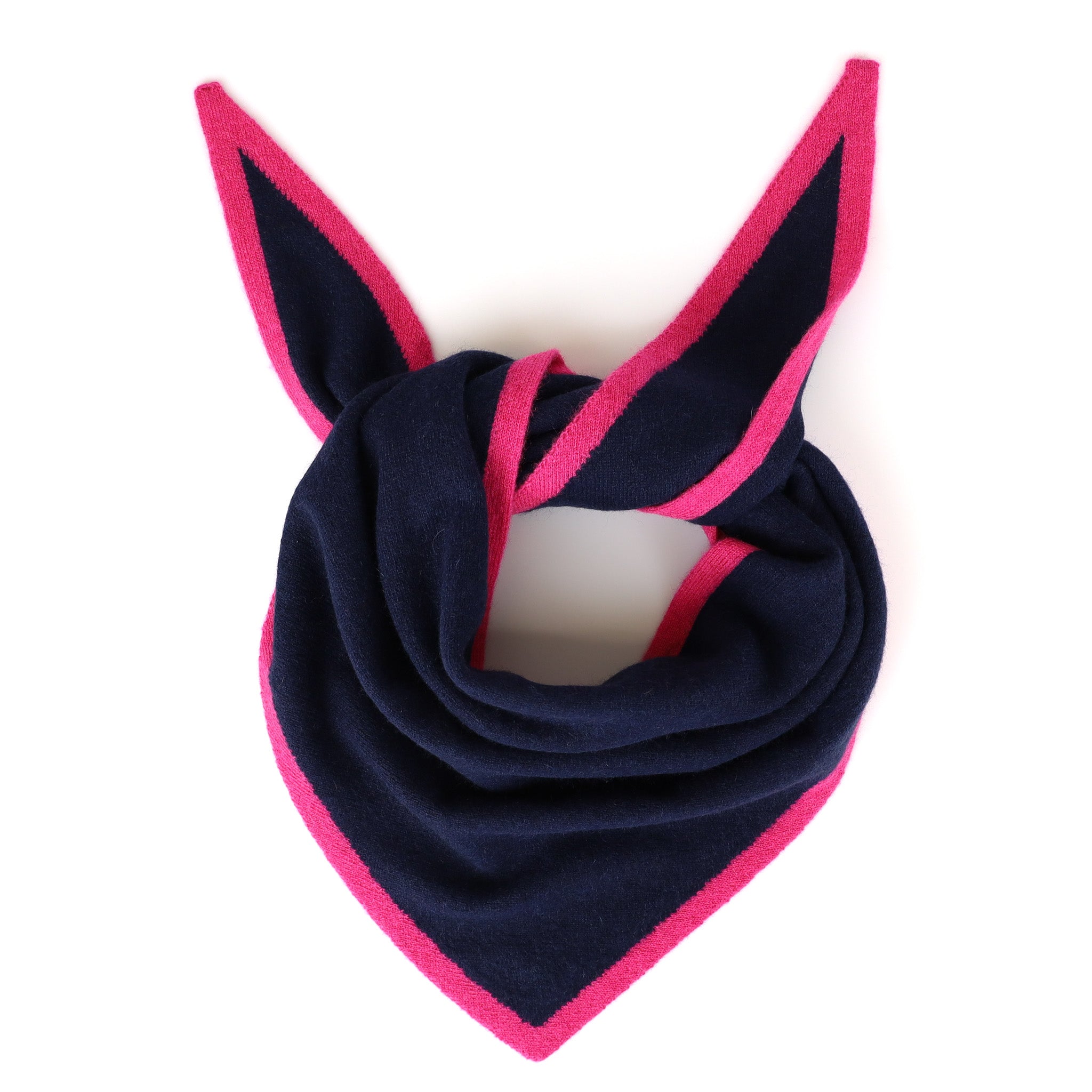 Brand New Navy and Hot Pink Recycled Cashmere Triangle Scarf