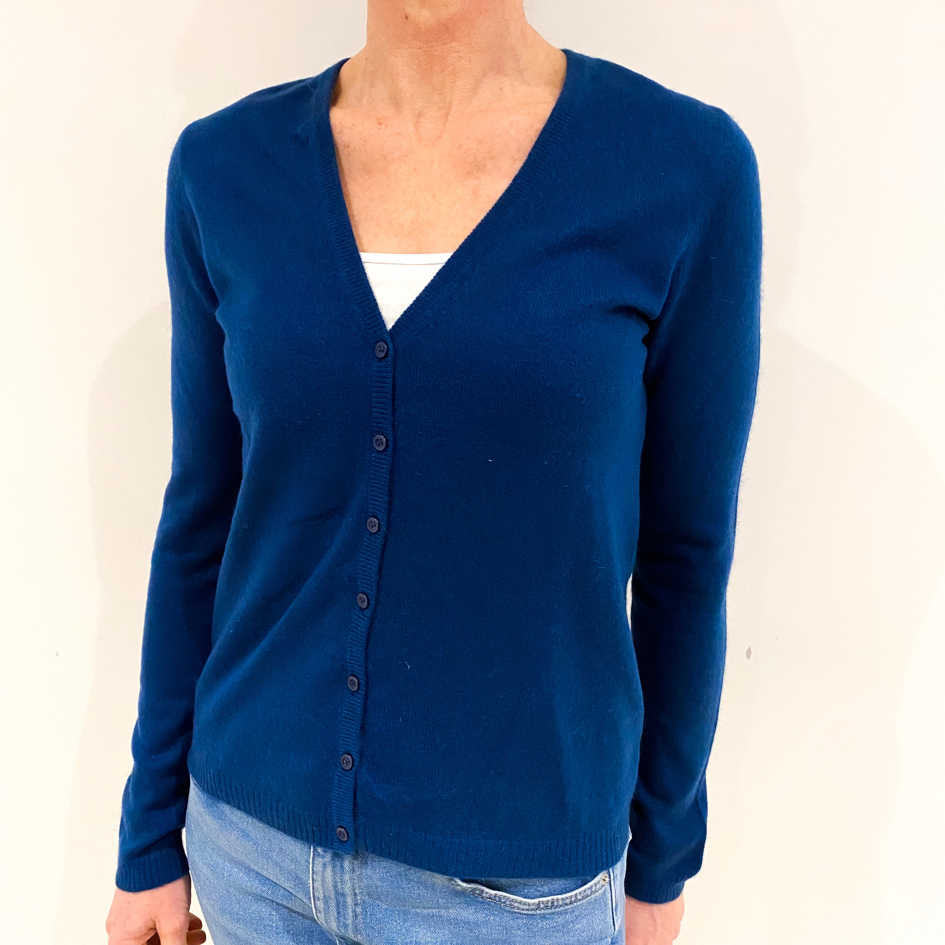 Blueberrry Blue Cashmere V Neck Cardigan Small