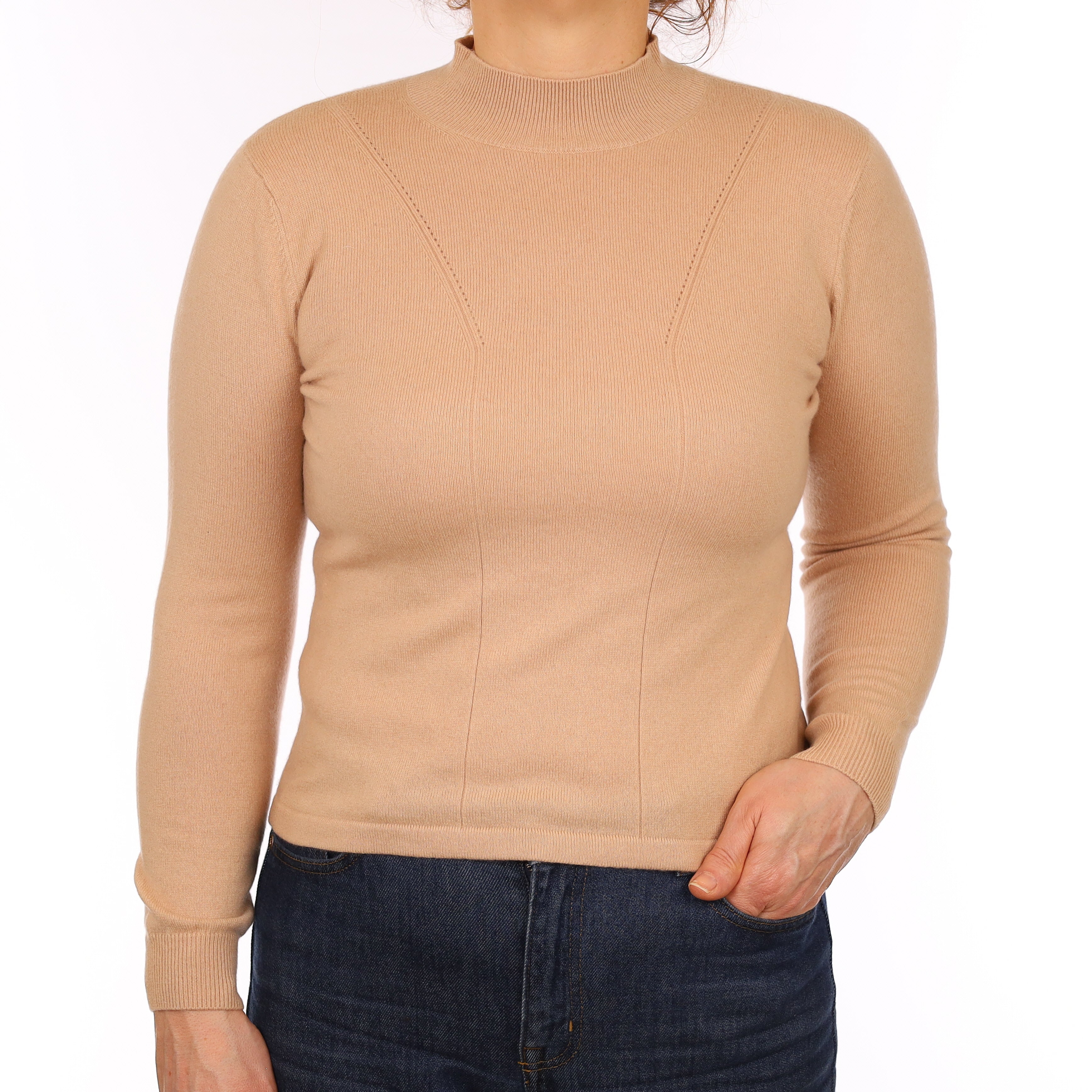 Pale Caramel Brown Cashmere Turtle Neck Jumper Medium