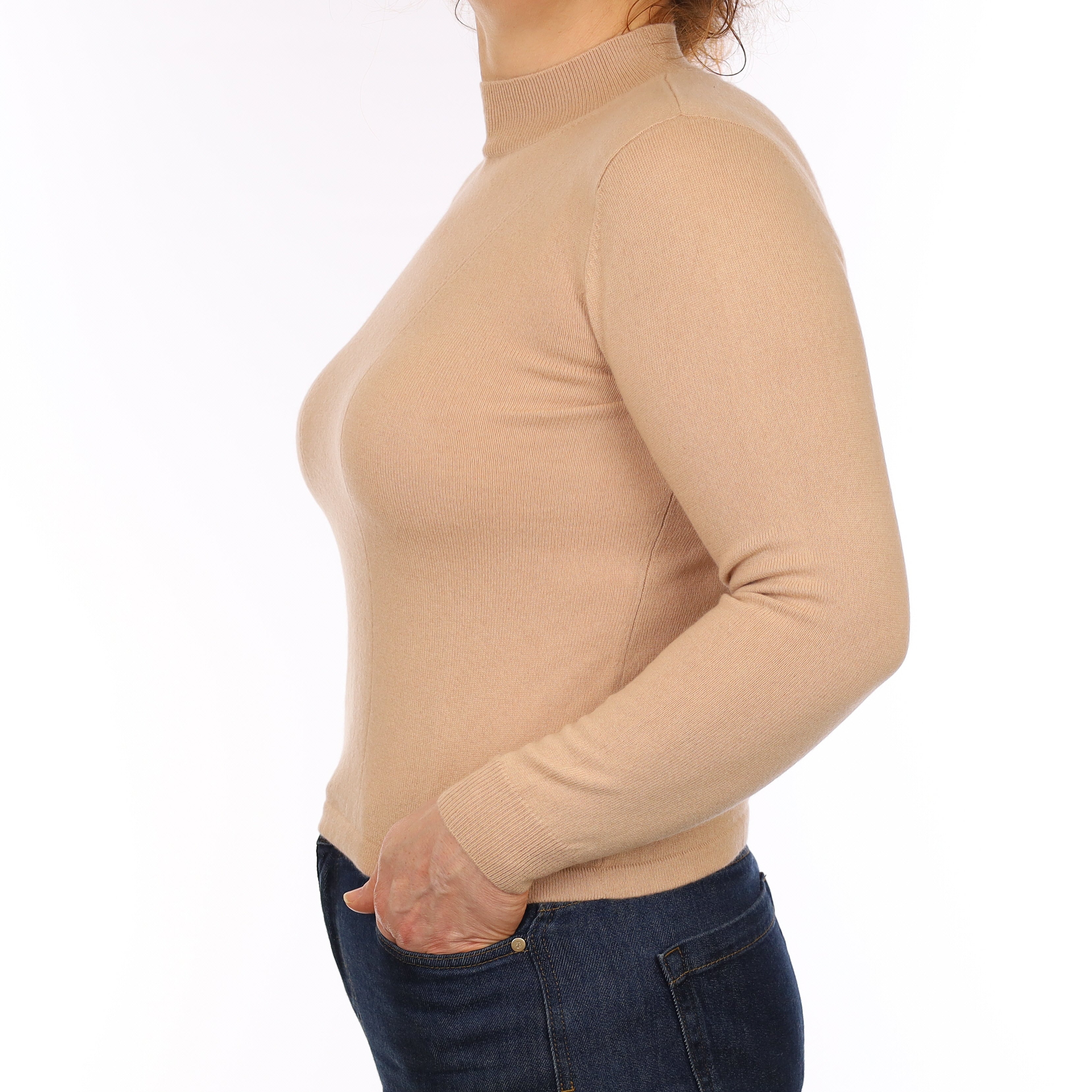 Pale Caramel Brown Cashmere Turtle Neck Jumper Medium