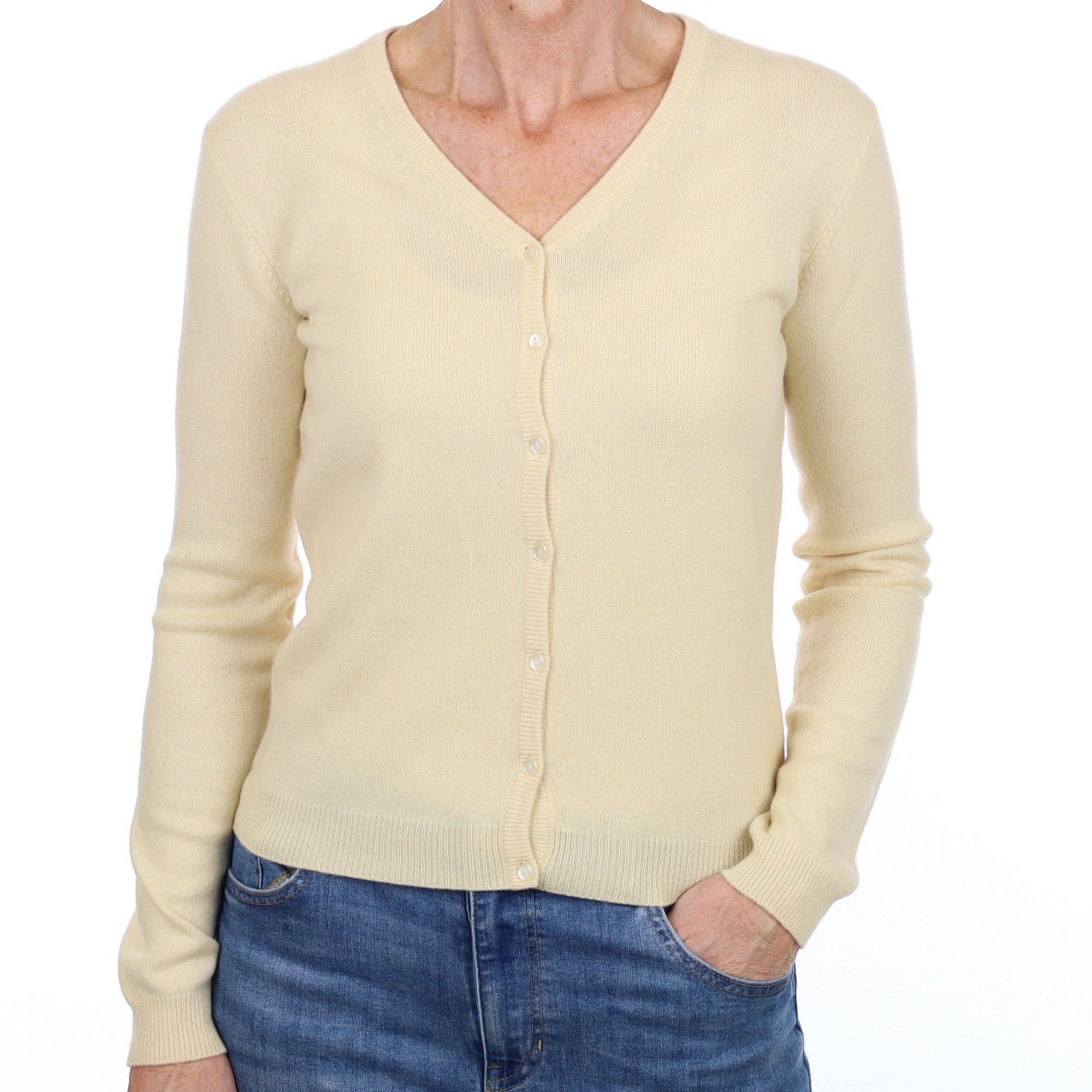 Clotted Cream Cashmere V Neck Cardigan Small