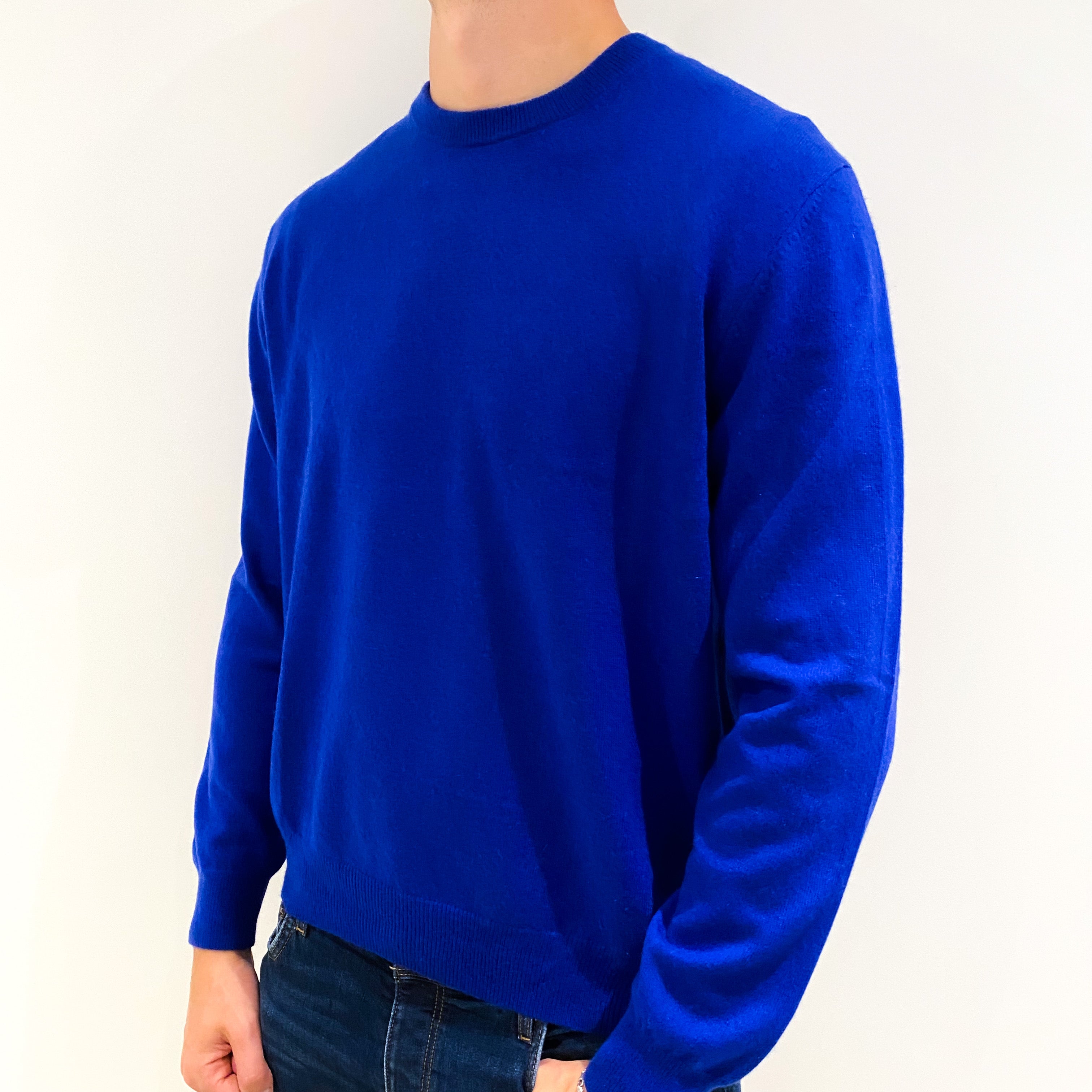 Men's Cobalt Blue Cashmere Crew Neck Jumper Extra Large