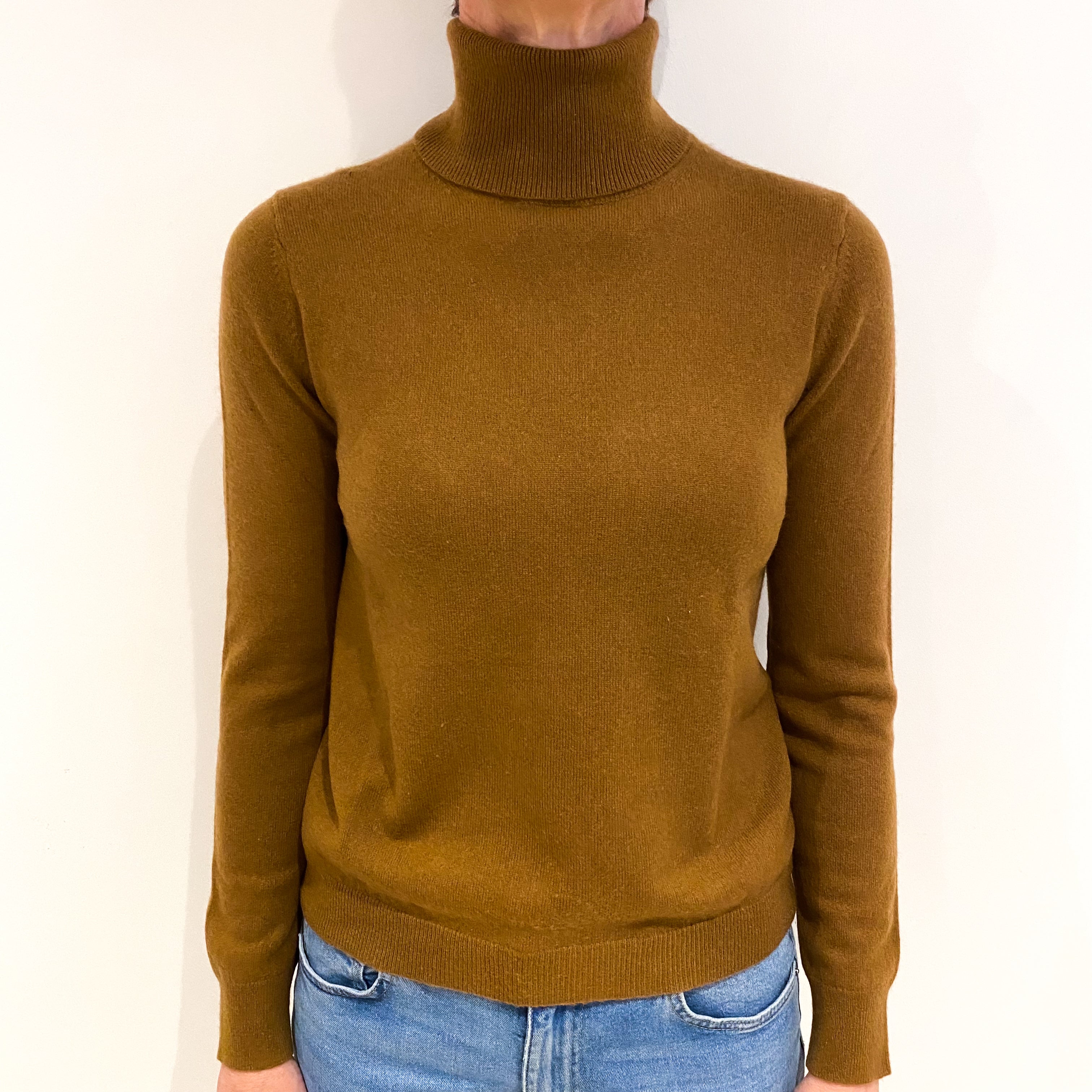 Cinnamon Brown Cashmere Polo Neck Jumper Small