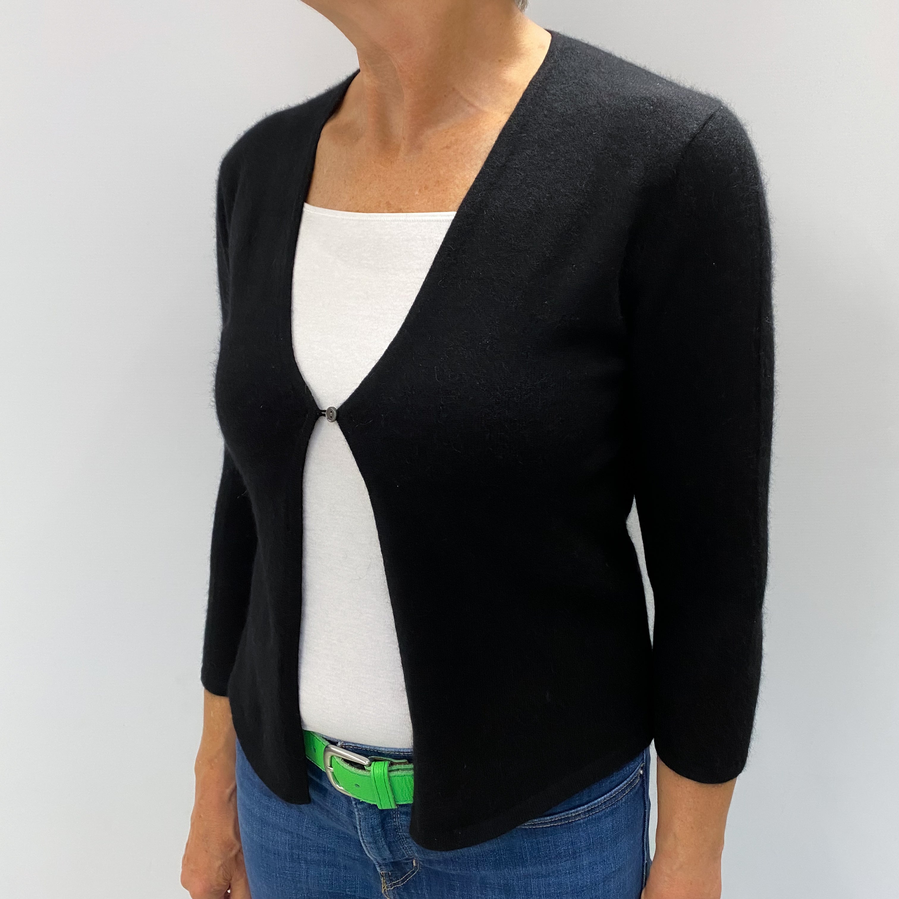 Black Cashmere V Neck Cardigan Medium