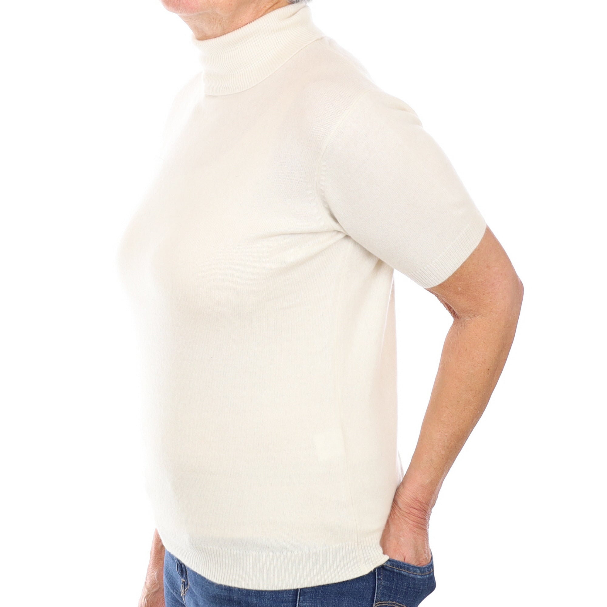 Cream Cashmere Short Sleeve Polo Neck Jumper Medium