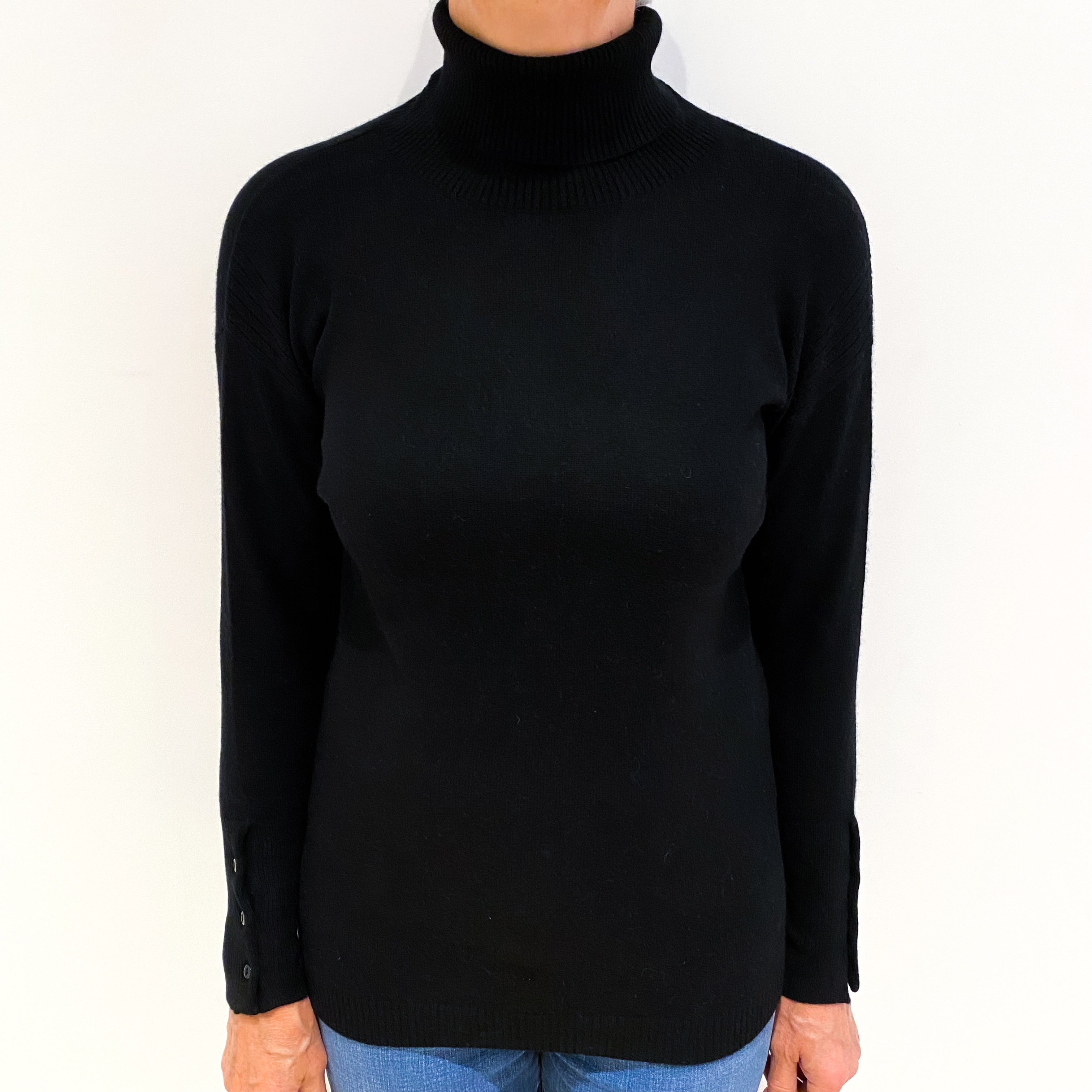 Black Cashmere Polo Neck Jumper Medium