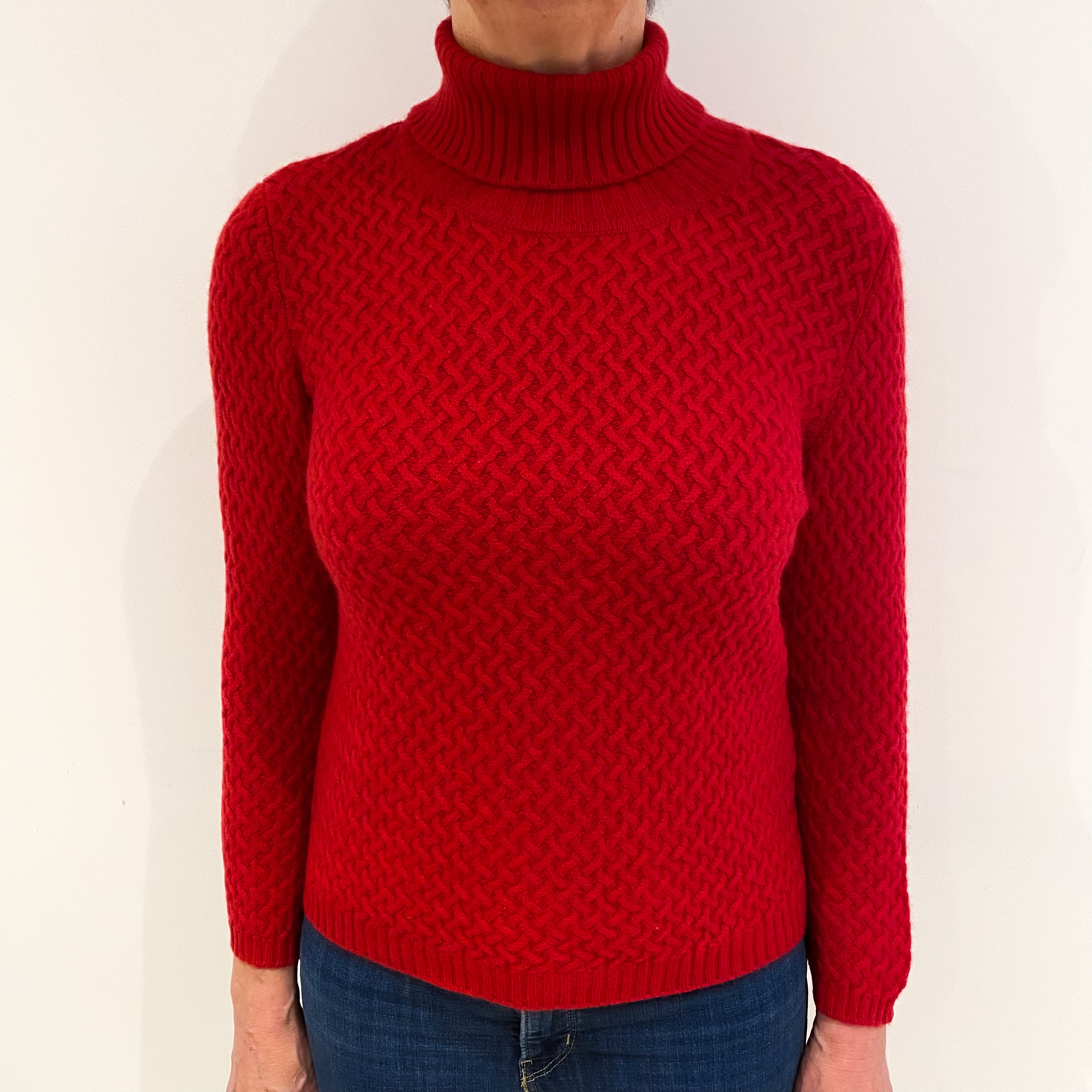 Post Box Red Cashmere Polo Neck Jumper Medium