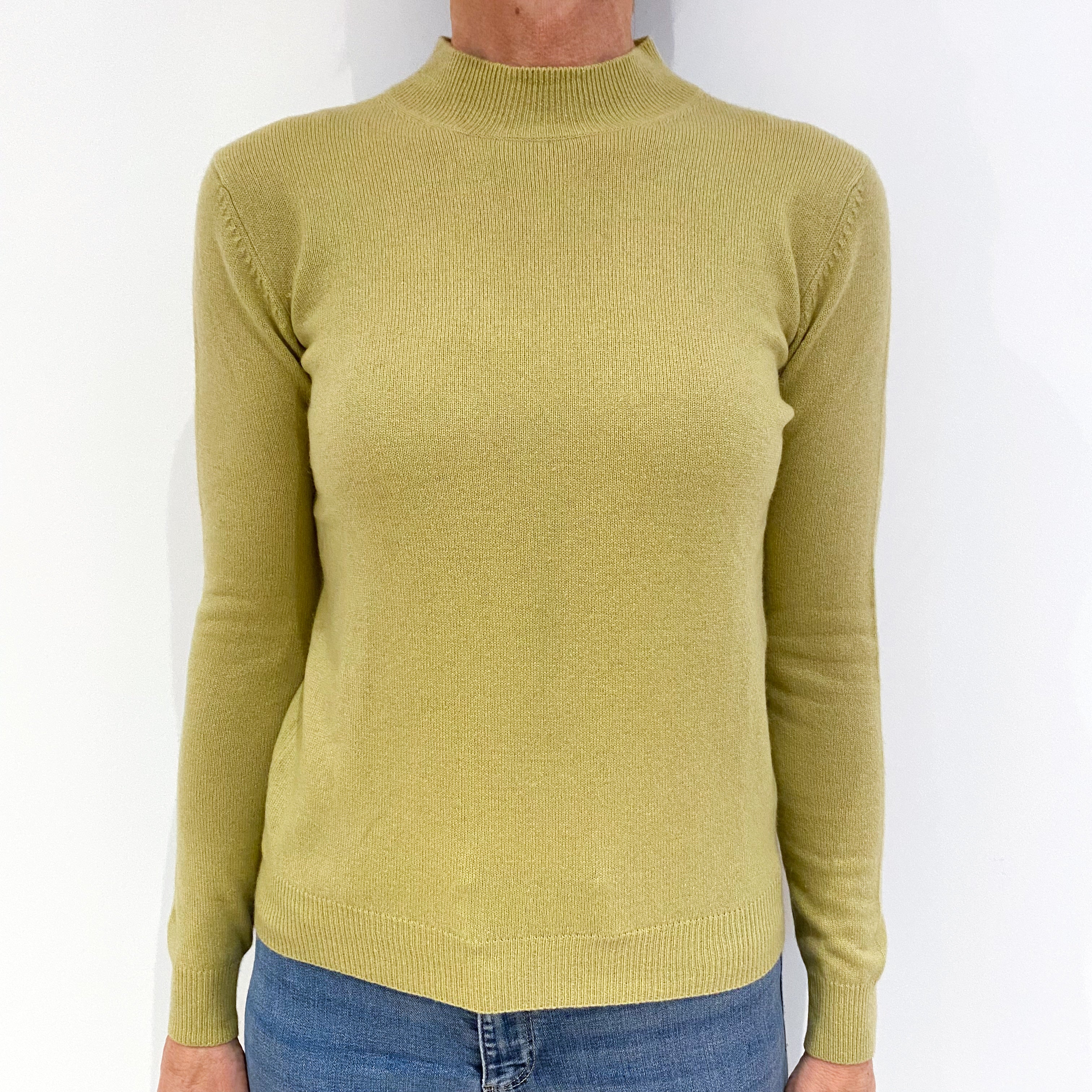 Deep Pistachio Green Cashmere Turtle Neck Jumper Small